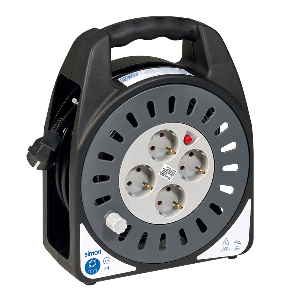 Extensible Doméstico enrolla-cables 4 tomas 10m Simon Blanco - Negro-4