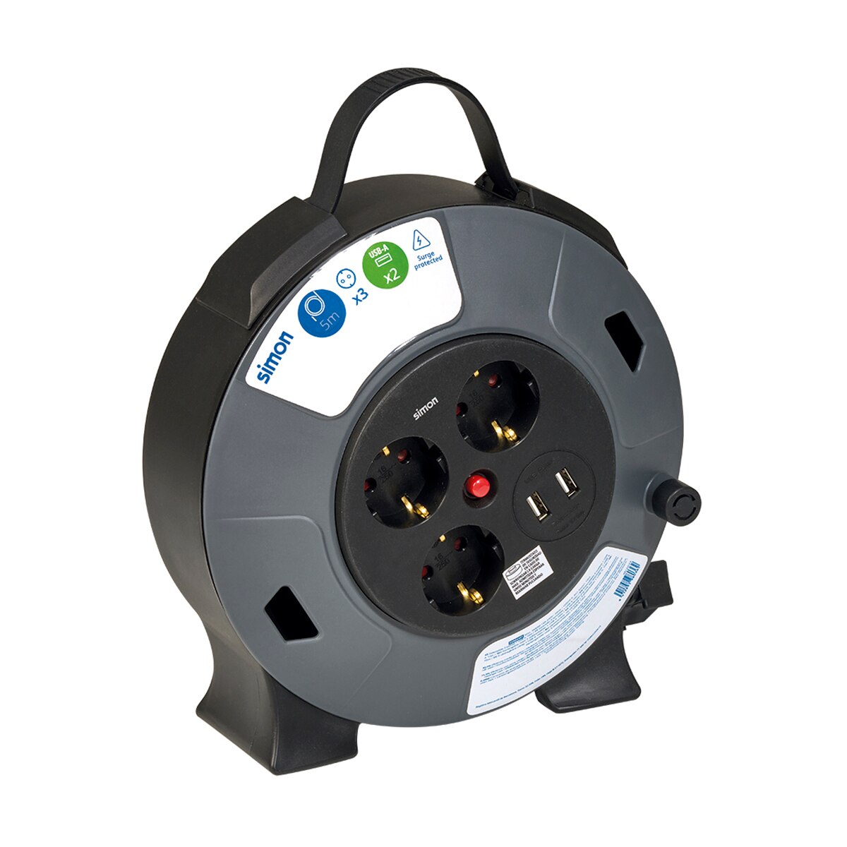 Enrola-Cabos Extensível Doméstico com 3 Tomadas USB 5 m Preto / Cinzento-5