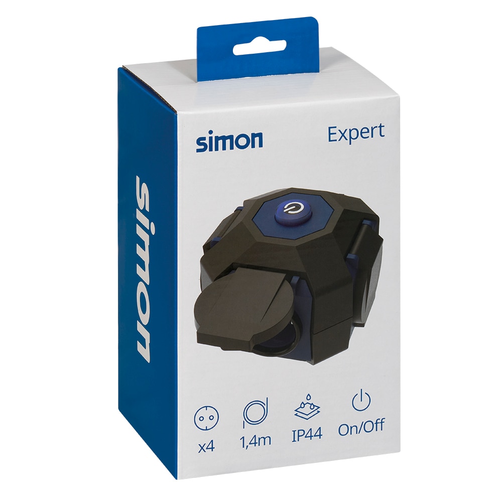 Prolongador expert IP44 4 tomas 1,4m Simon Gris / Azul-12