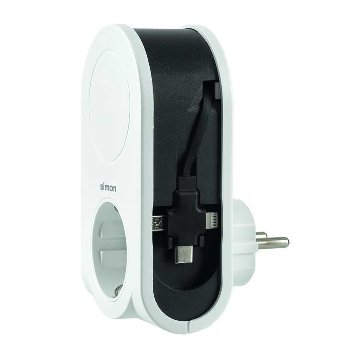 Adaptador 16A 1 USB A y cable 80cm con 3 conectores USB Simon Blanco - Negro-3