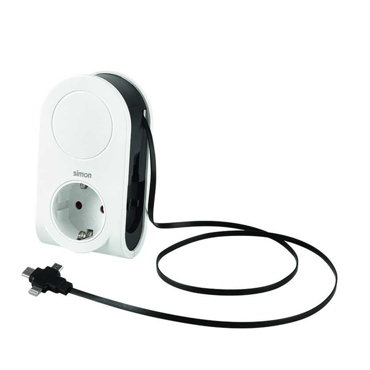 Adaptador 16A 1 USB A y cable 80cm con 3 conectores USB Simon Blanco - Negro-5