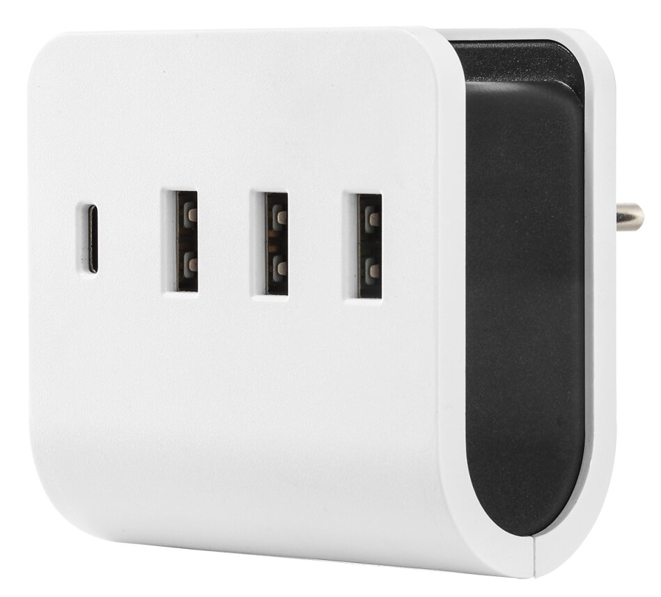 Adaptador 1 USB + 3 USB A con Soporte para Smarpthone Smart Charge Simon Blanco - Negro-2