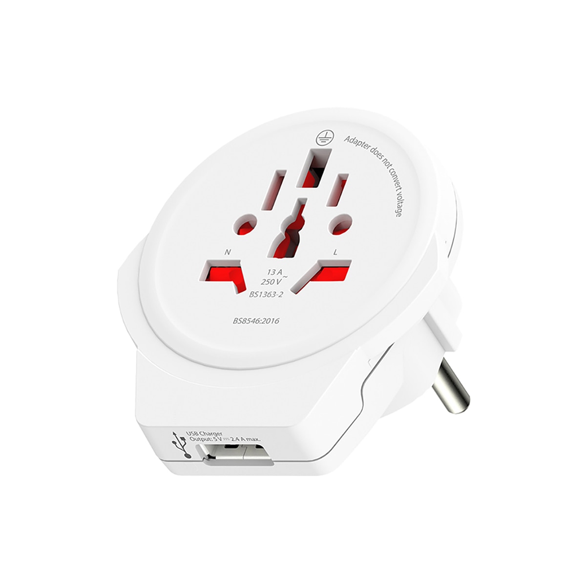 Imagem 0 de Adaptador de Viagem Mundial-Europa (Schuko) com 2 Carregadores USB-A Integrados