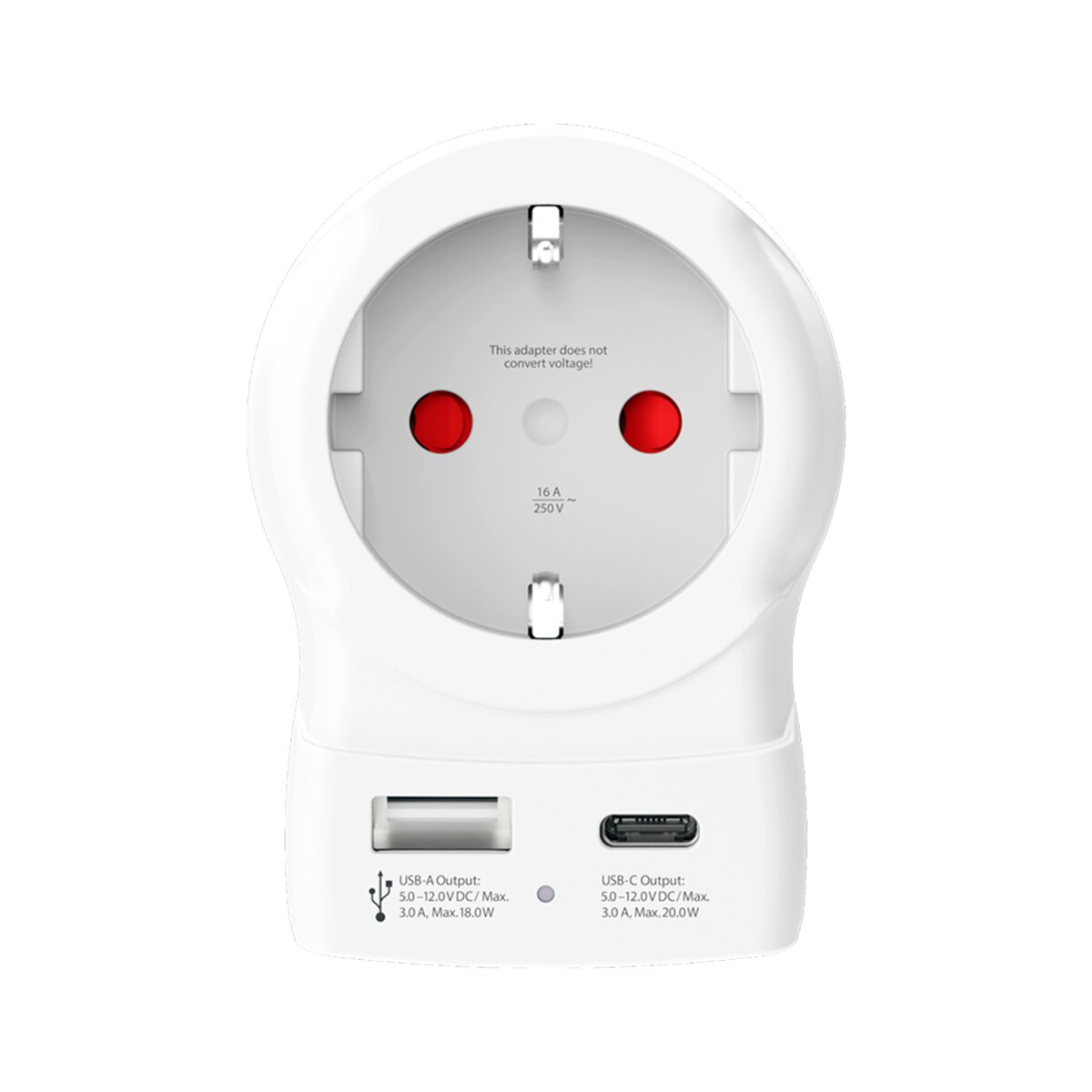 Adaptador de viaje 1500284-E Europa a EEUU 2xUSB A+C PD 20W Blanco / Rojo-2