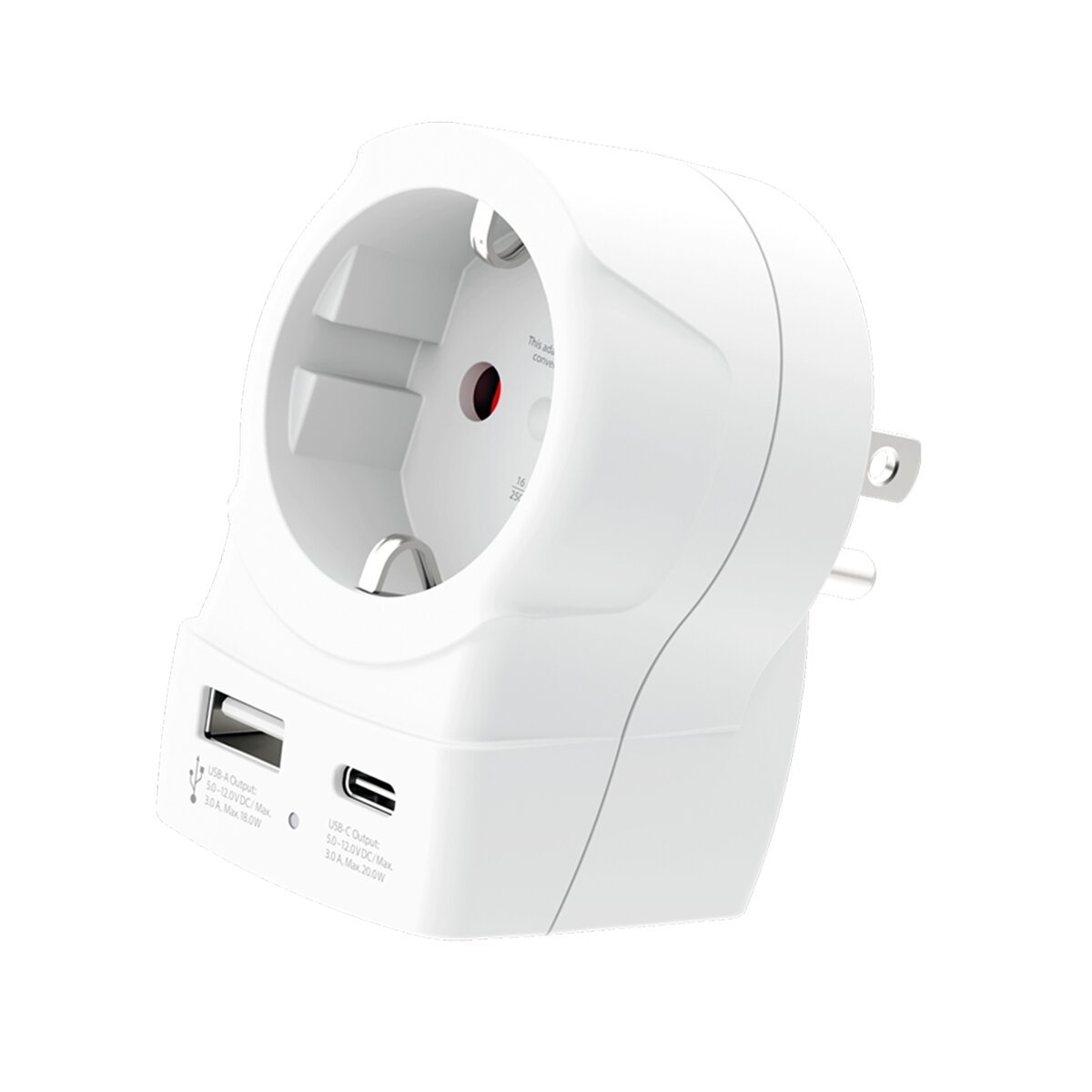 Adaptador de viaje 1500284-E Europa a EEUU 2xUSB A+C PD 20W Blanco / Rojo-3