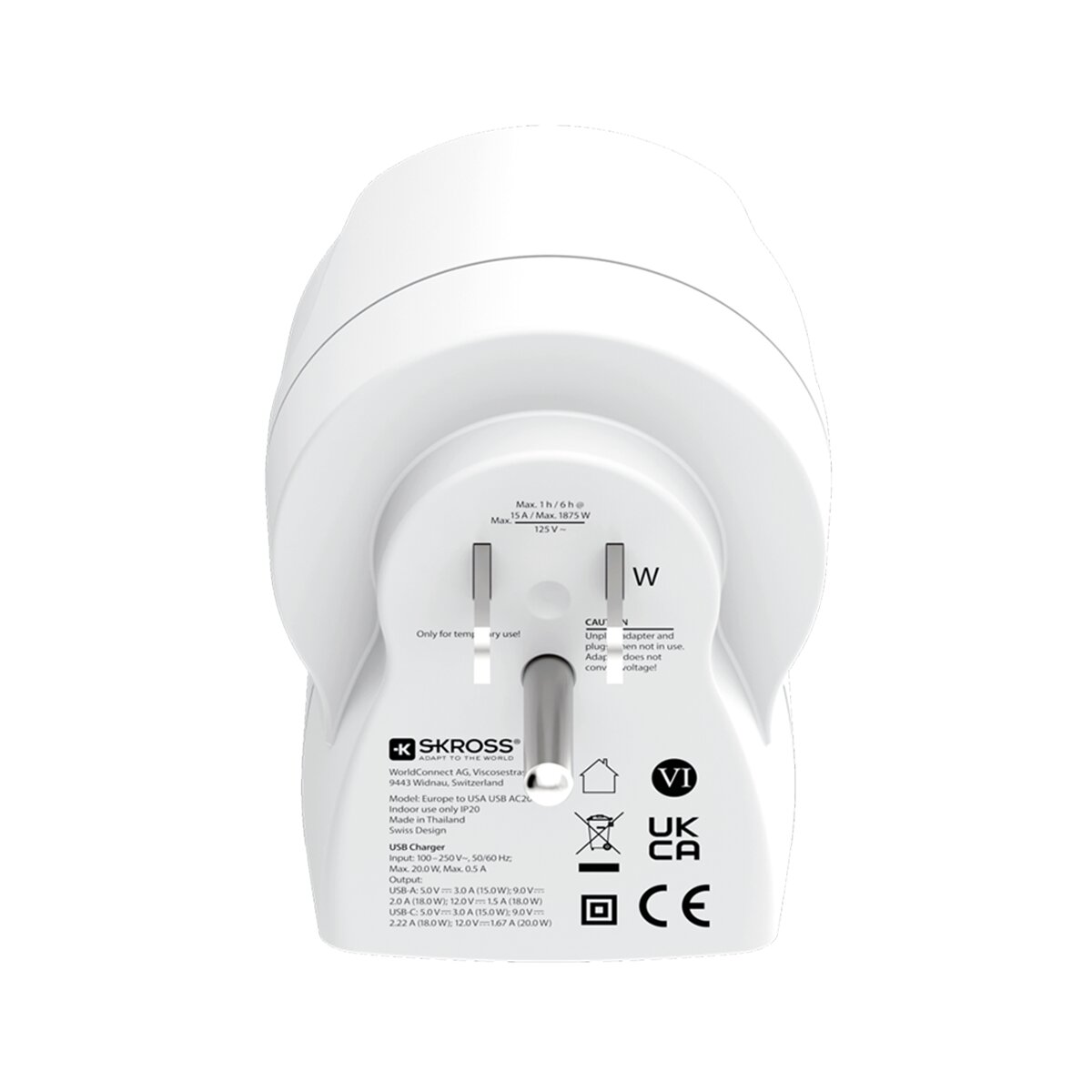 Adaptador de viaje 1500284-E Europa a EEUU 2xUSB A+C PD 20W Blanco / Rojo-4
