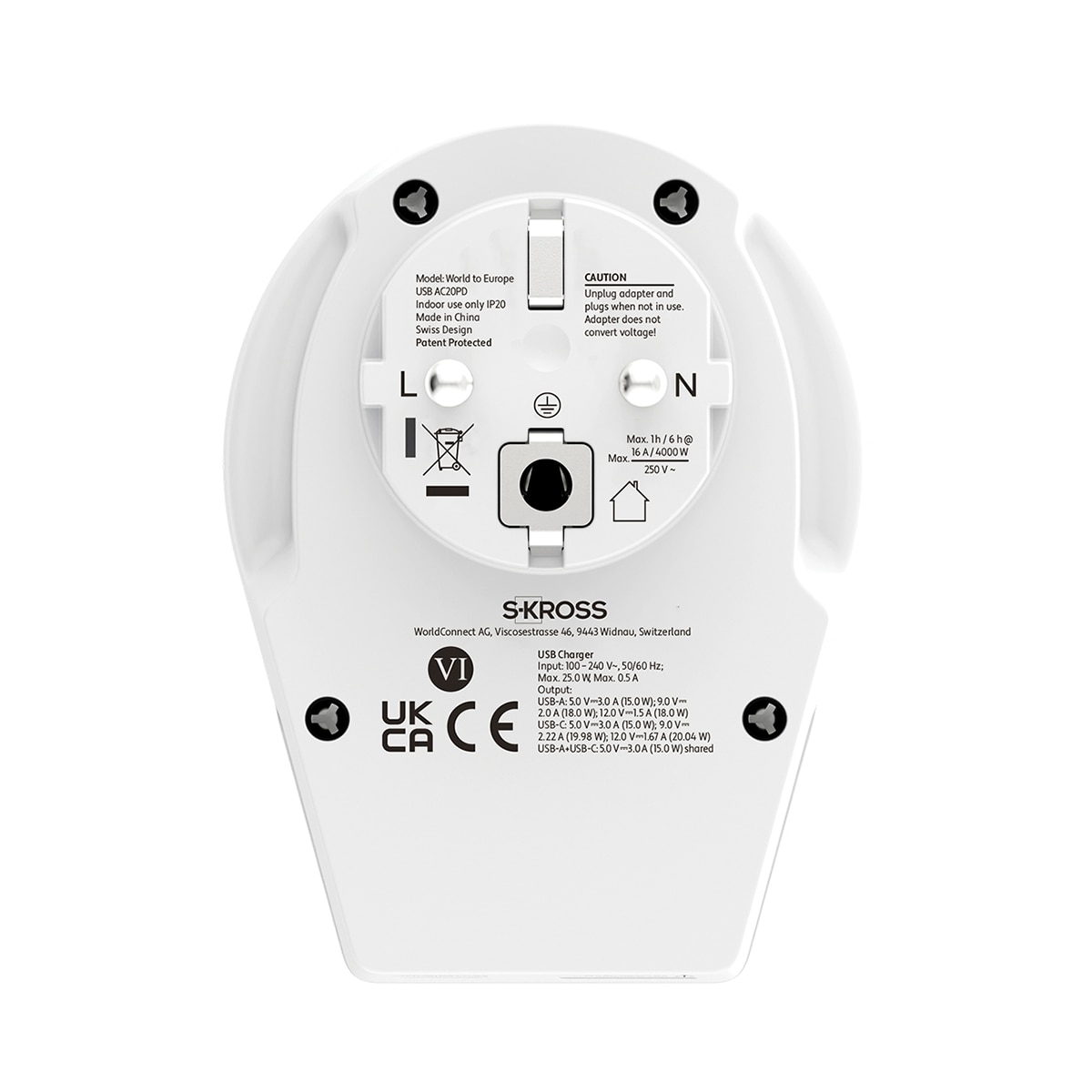 Adaptador de viaje 1500295-E Mundo a Europa 2xUSB A+C PD 20W Blanco / Rojo-4
