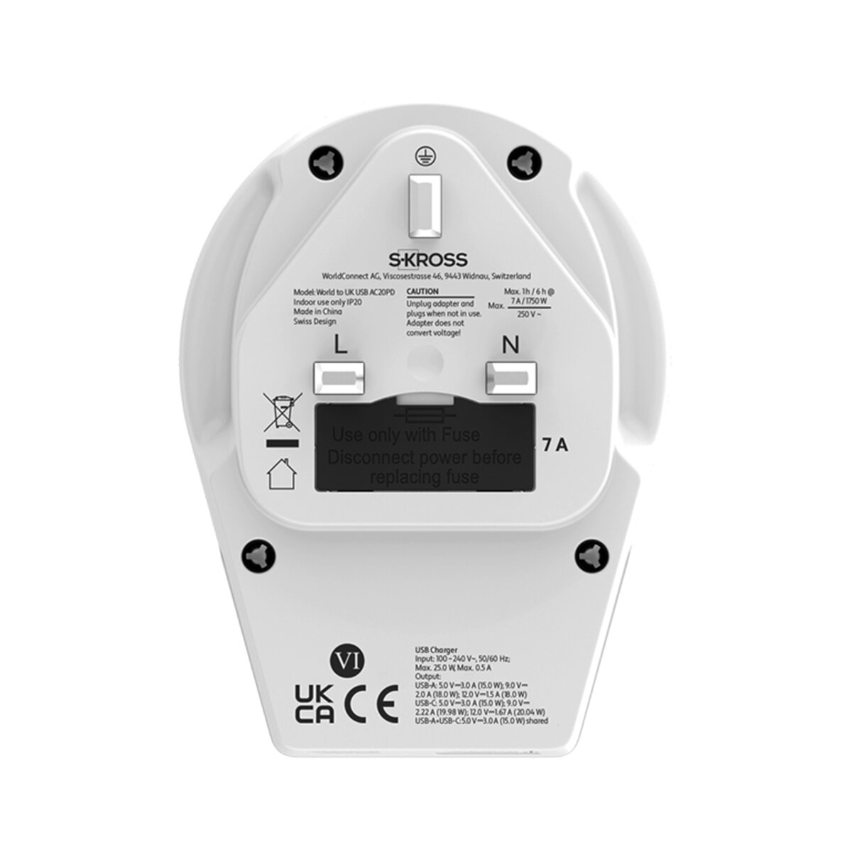 Adaptador de viaje 1500293C-E Mundo a UK 2xUSB A+C PD 20W Blanco / Rojo-3