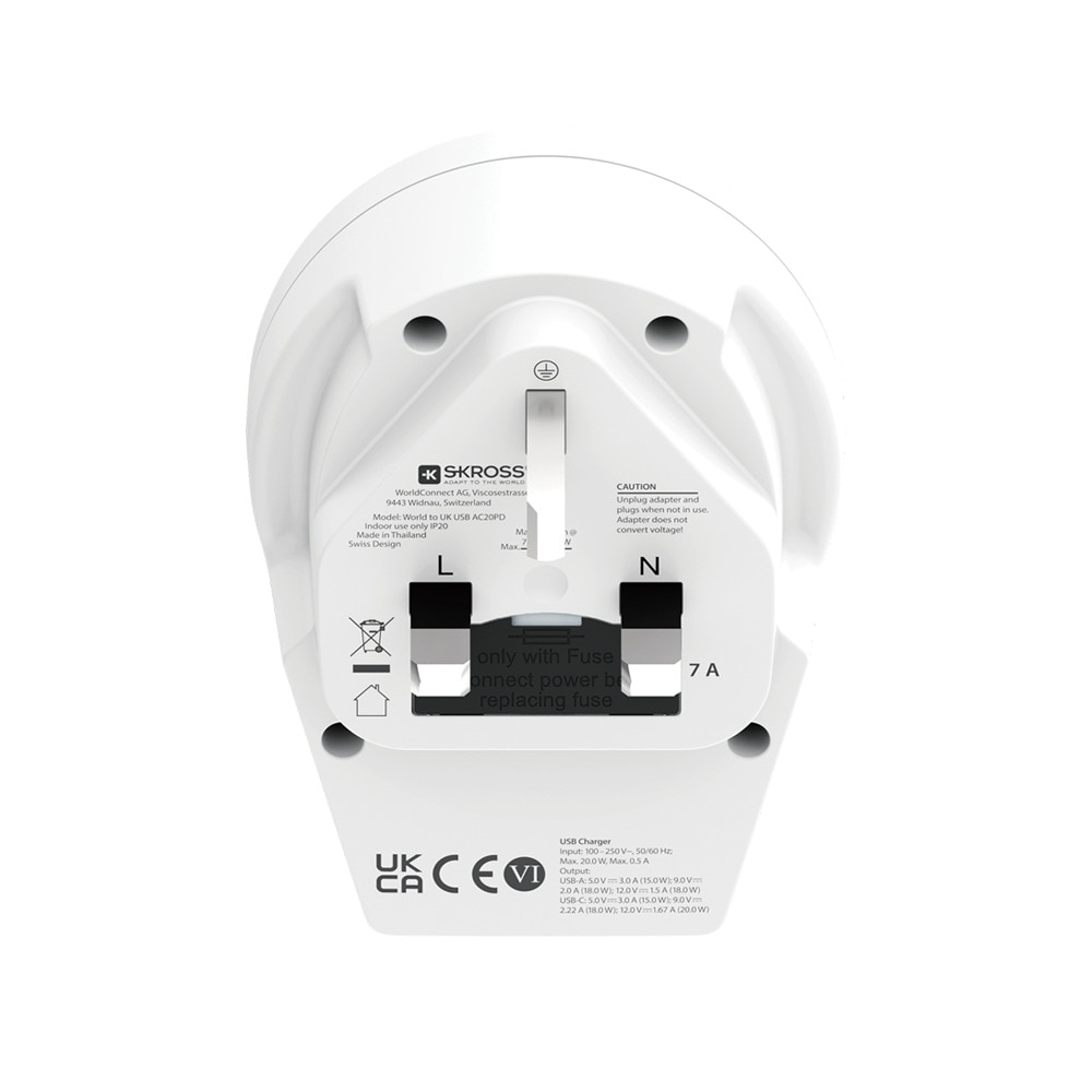Adaptador de viaje 1500293C-E Mundo a UK 2xUSB A+C PD 20W Blanco / Rojo-4