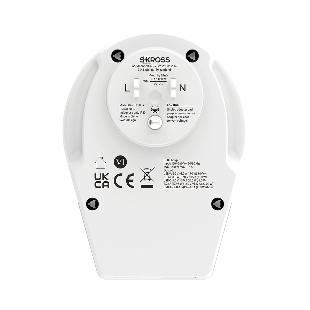 Adaptador de viaje 1500294C-E Mundo a EEUU 2xUSB A+C PD 20W Blanco / Rojo-4