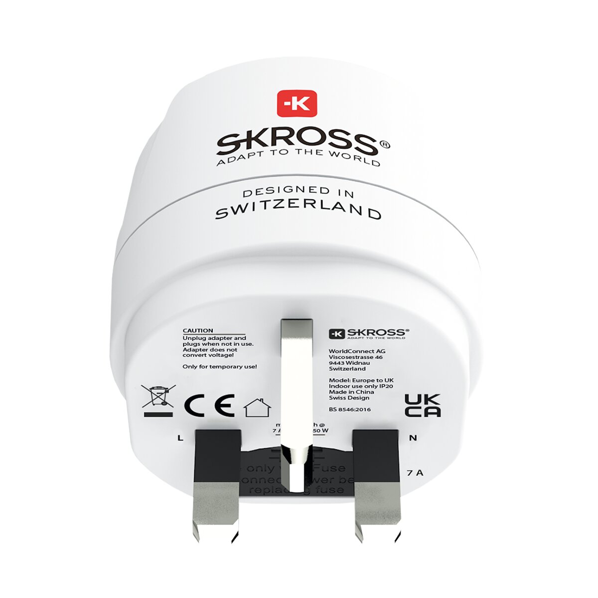 Adaptador de viaje 1500230-1 Europa a UK (bulk) Blanco / Rojo-5
