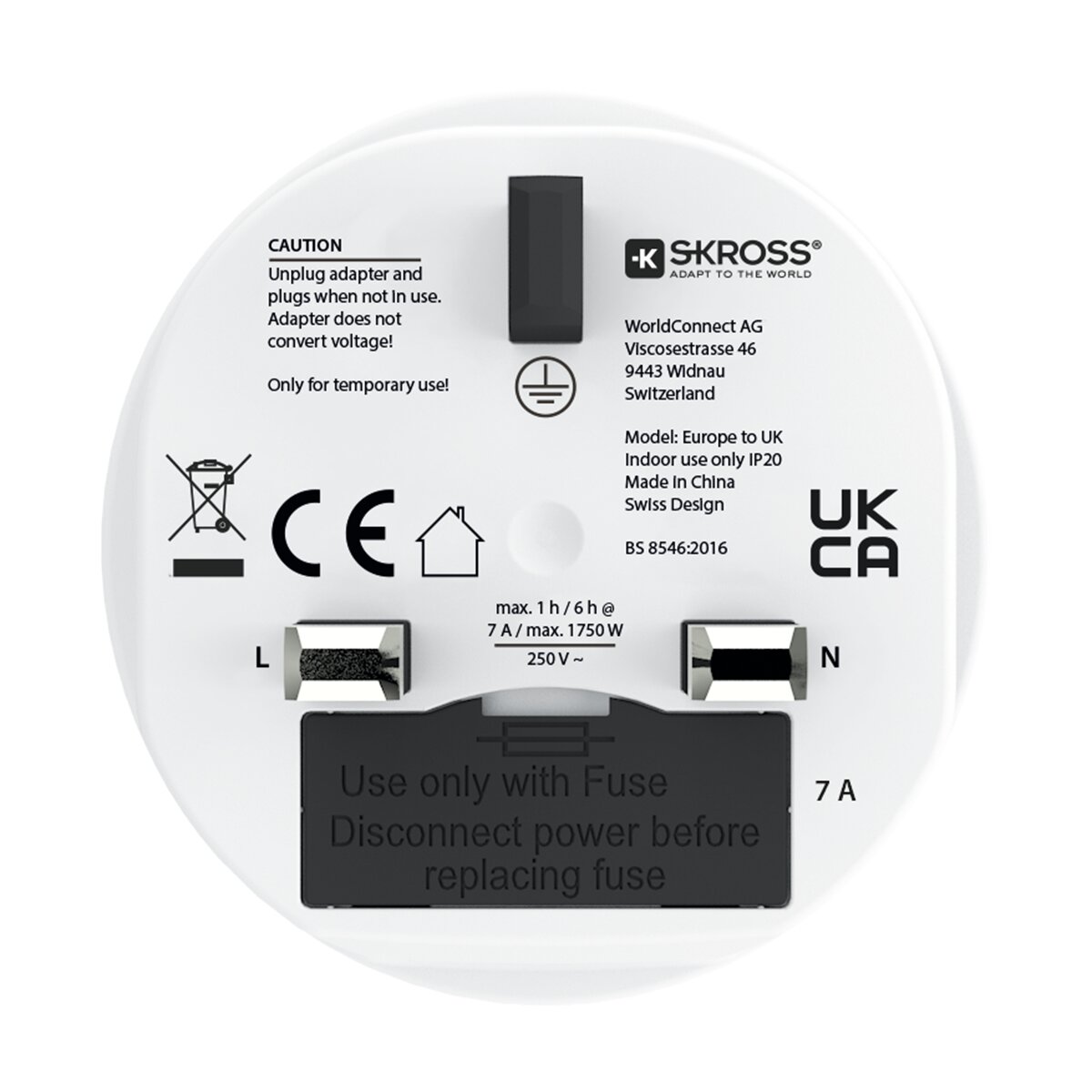 Adaptador de viaje 1500230-1 Europa a UK (bulk) Blanco / Rojo-6