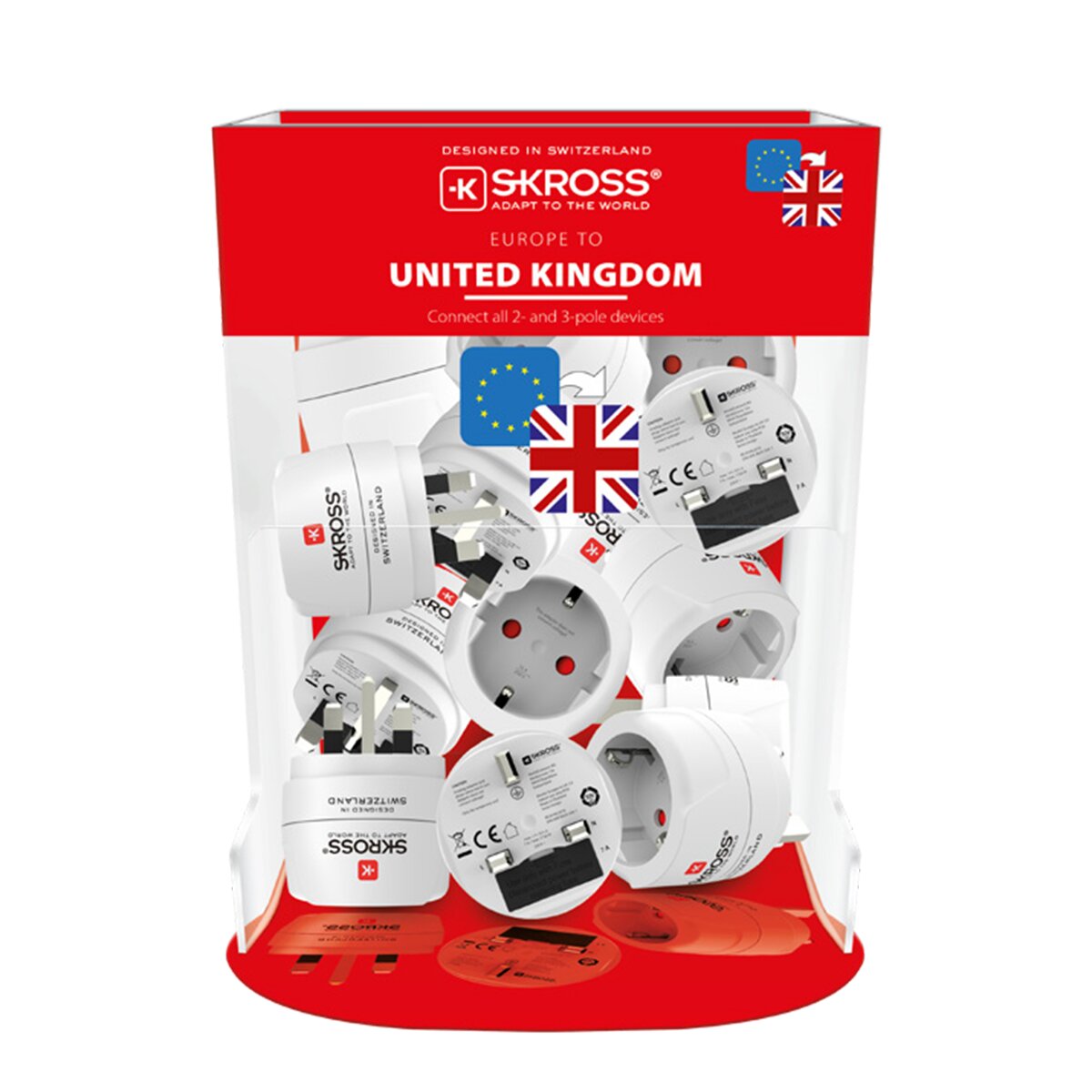Adaptador de viaje 1500230-1 Europa a UK (bulk) Blanco / Rojo-8