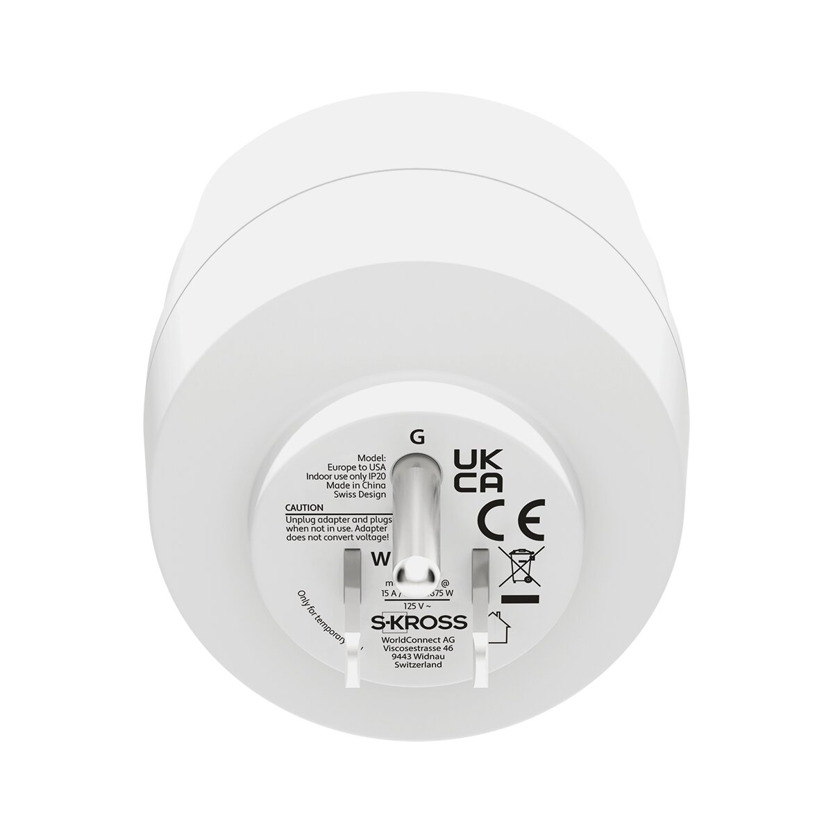 Adaptador de viaje 1500203-1 Europa a EEUU (bulk) Blanco / Rojo-4