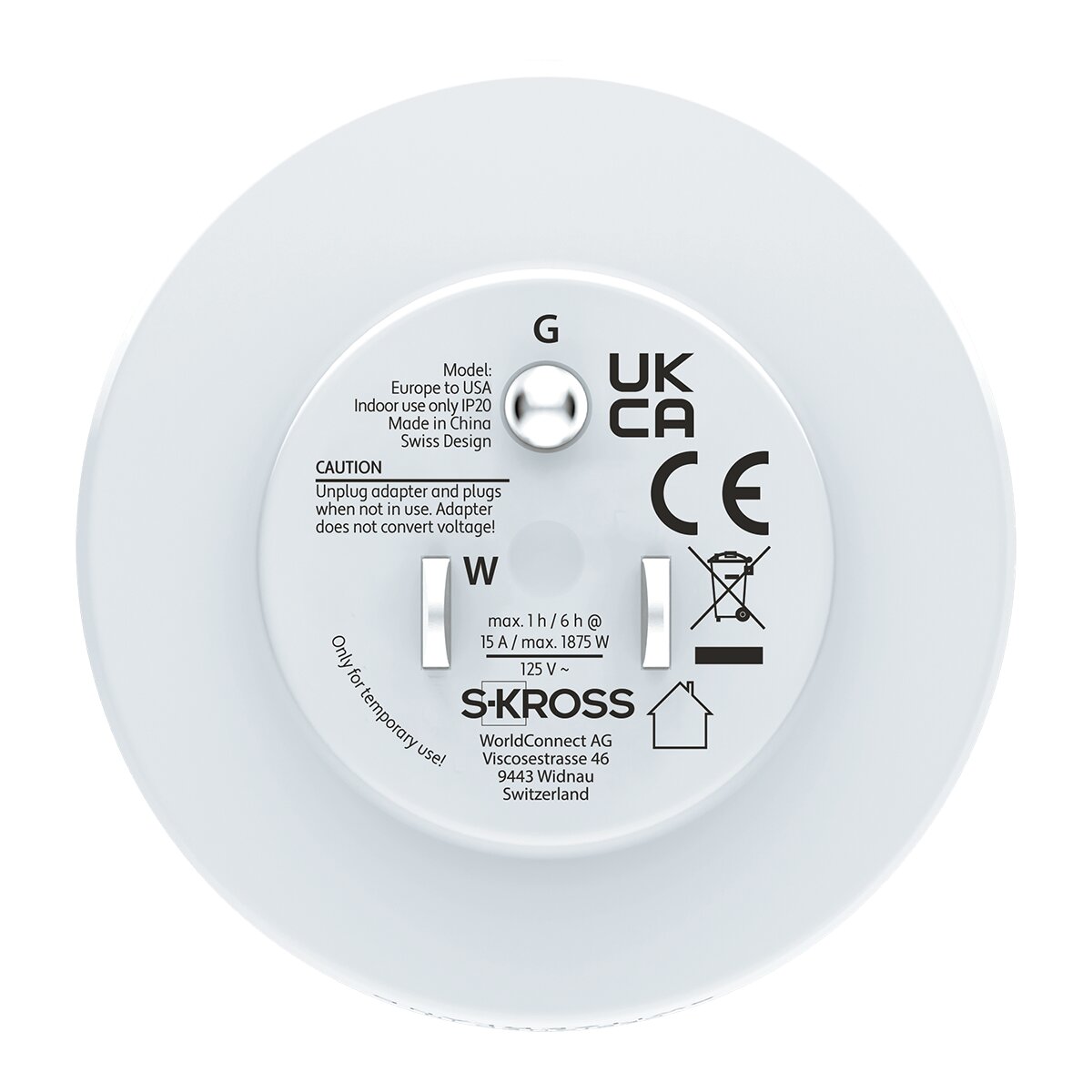 Adaptador de viaje 1500203-1 Europa a EEUU (bulk) Blanco / Rojo-5