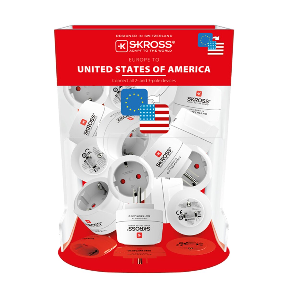 Adaptador de viaje 1500203-1 Europa a EEUU (bulk) Blanco / Rojo-6