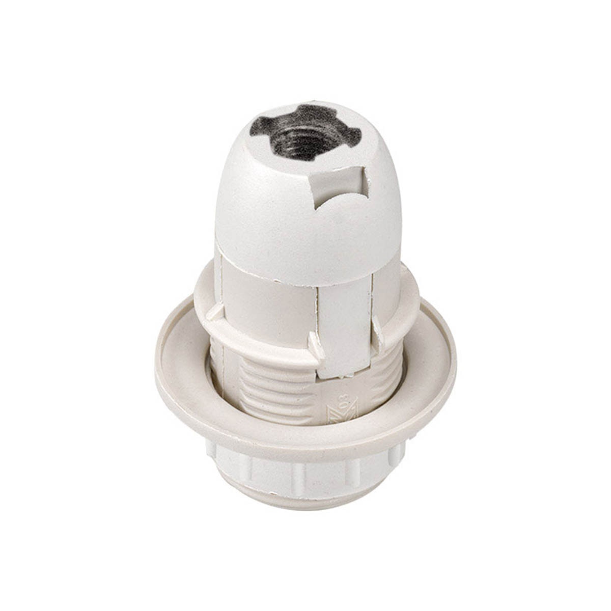 SIMON - Portalámparas Termoplástico Cuerpo Roscado E-14 Blanco Con Tope Y Arandela Simon Brico.