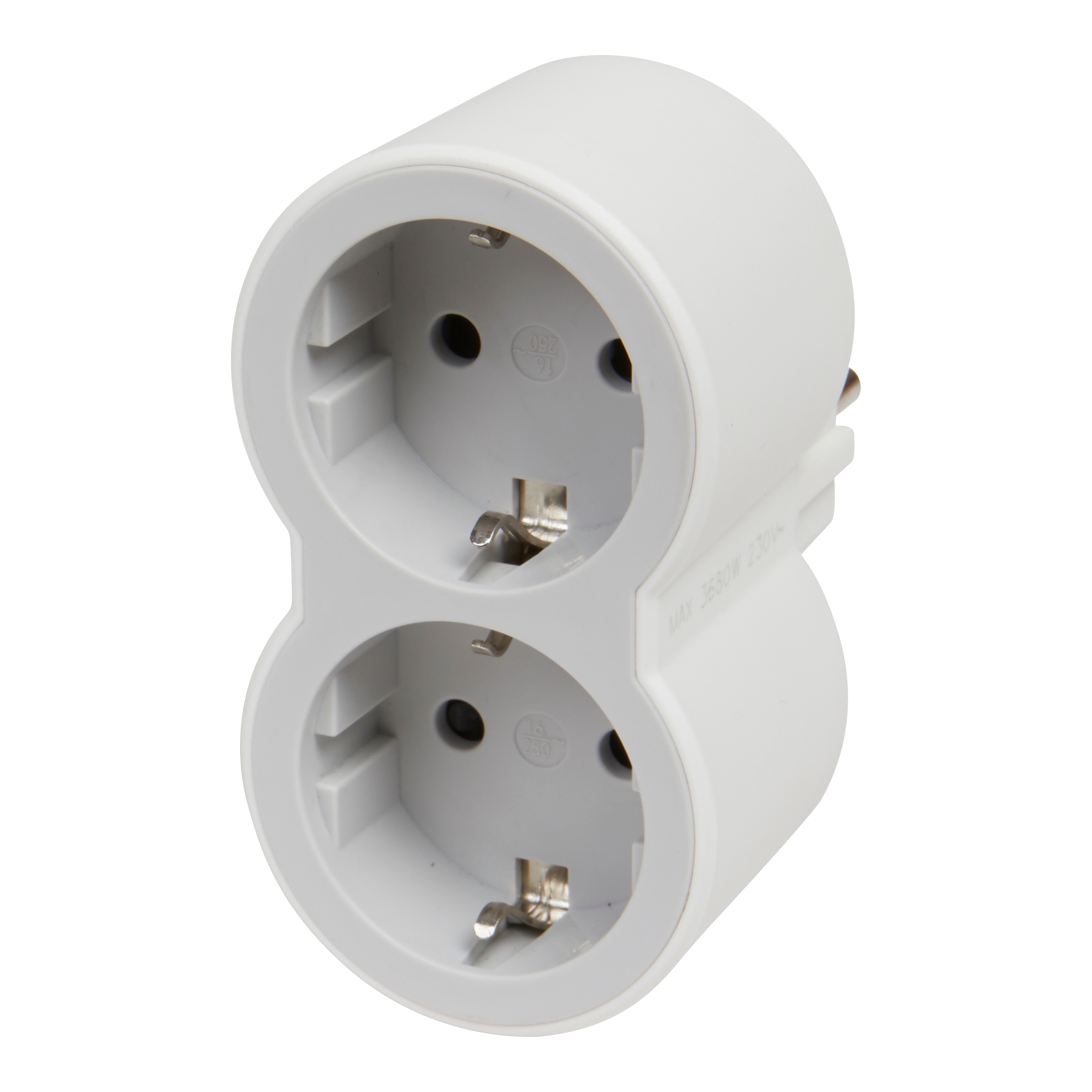Adaptador Elétrico 2 Tomadas Schuko Frontais Branco-1