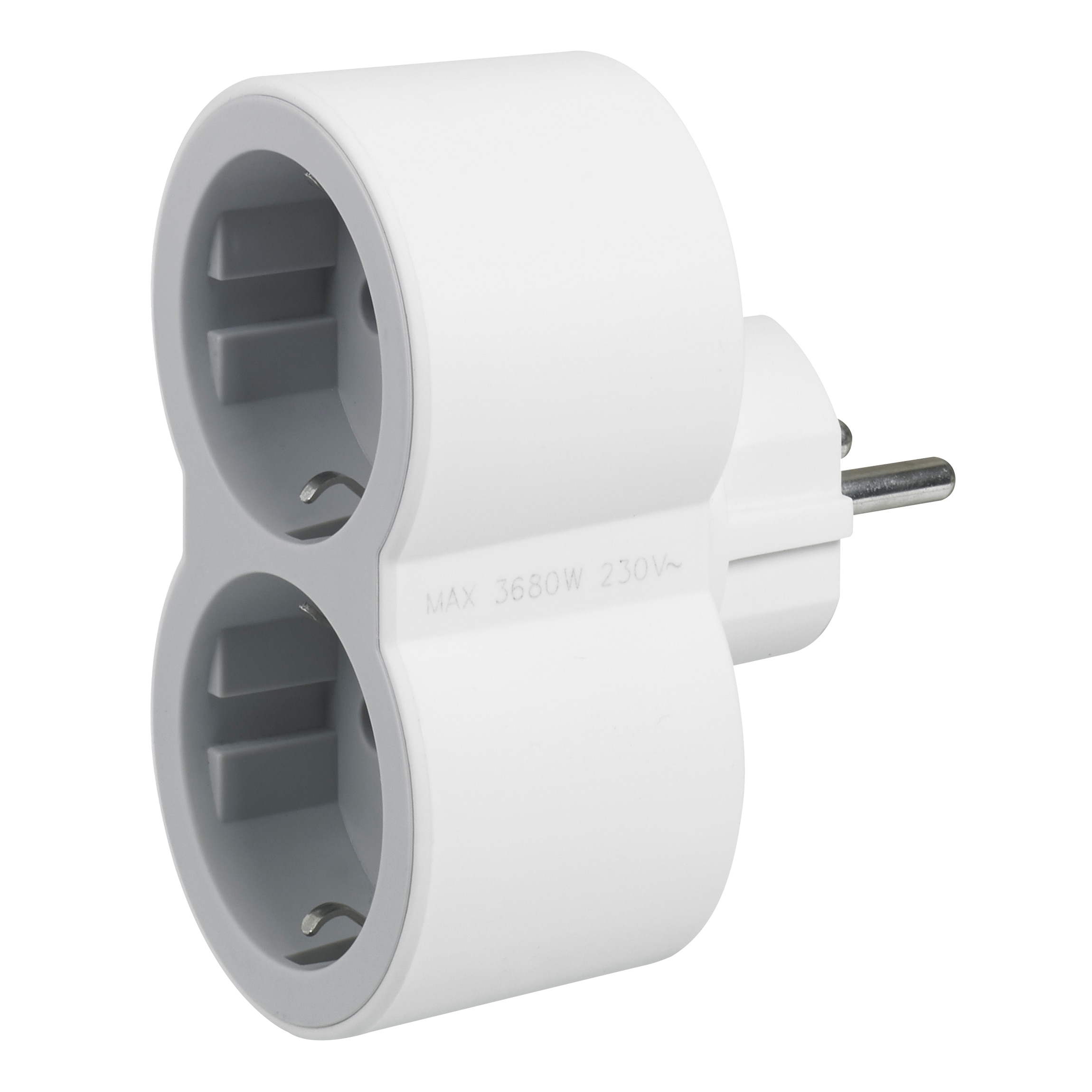 Adaptador Elétrico 2 Tomadas Schuko Frontais Branco-2