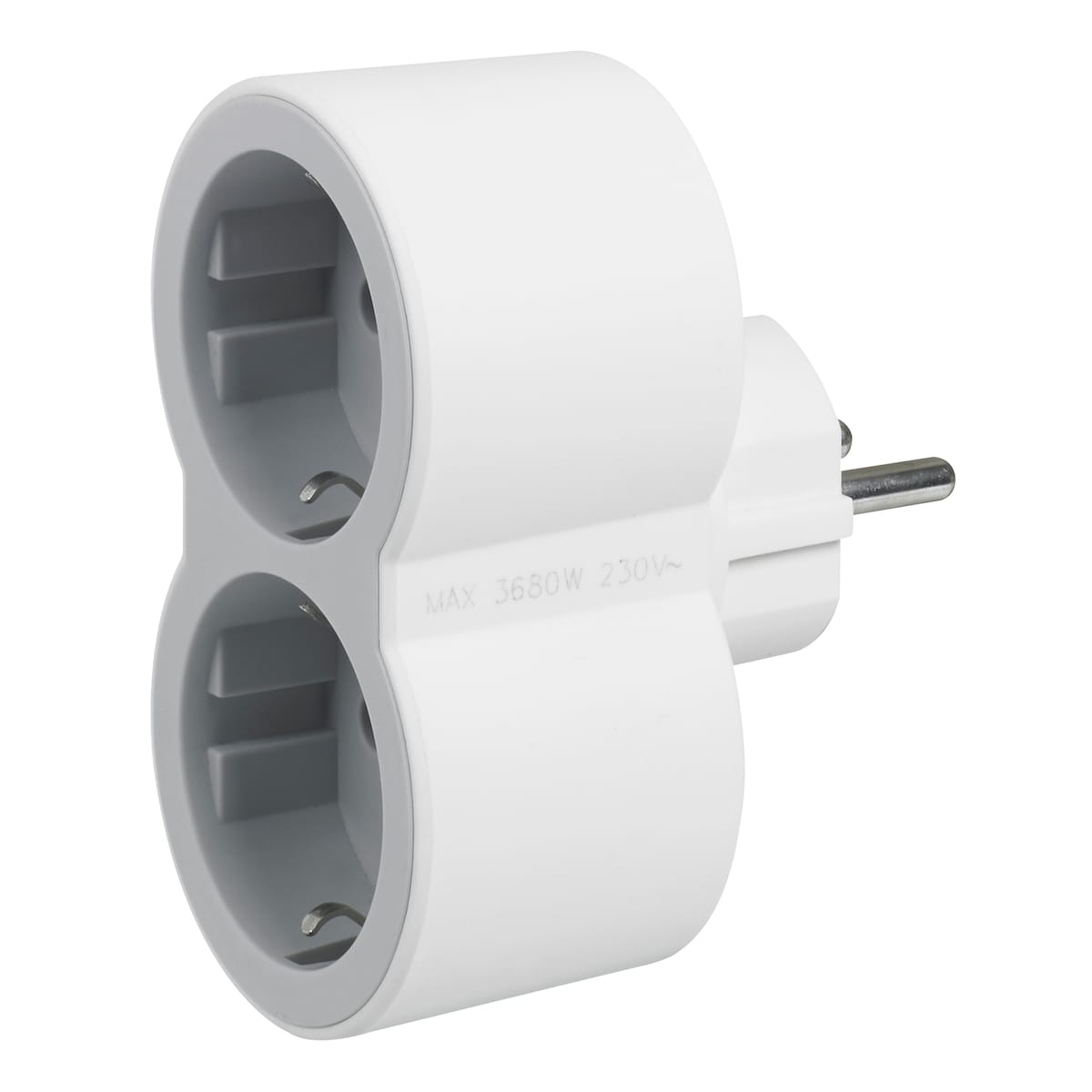 Adaptador Elétrico 2 Tomadas Schuko Frontais Branco-2