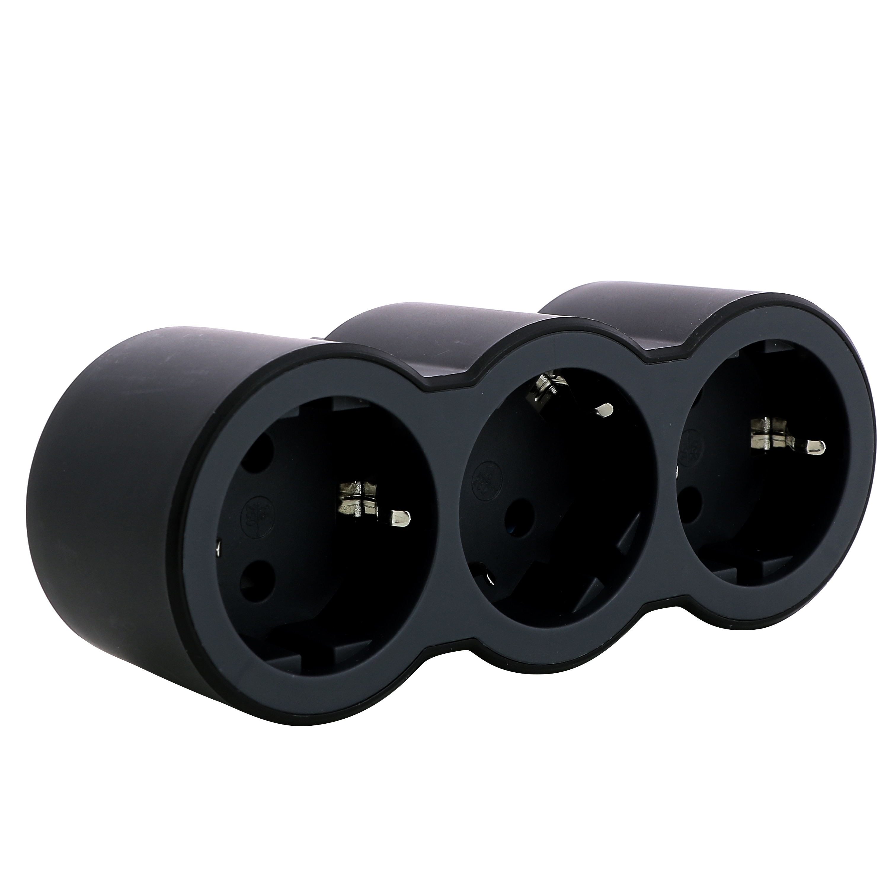 Adaptador Elétrico 3 Tomadas Schuko Frontais Preto-2