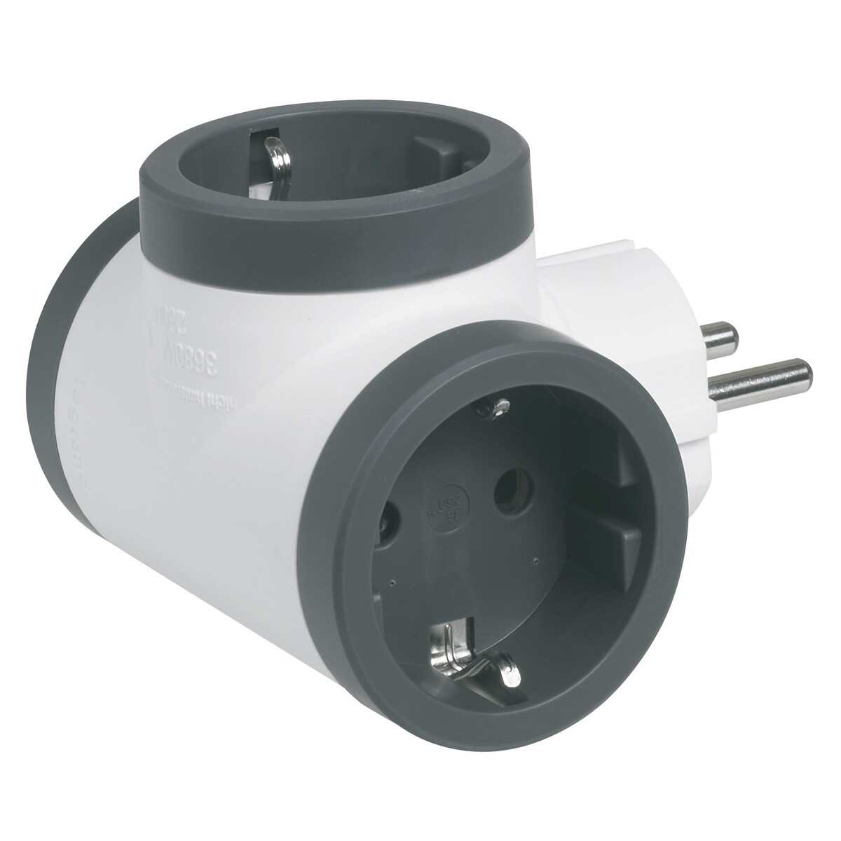 Adaptador Elétrico 3 Tomadas Schuko Laterais Branco / Preto-2