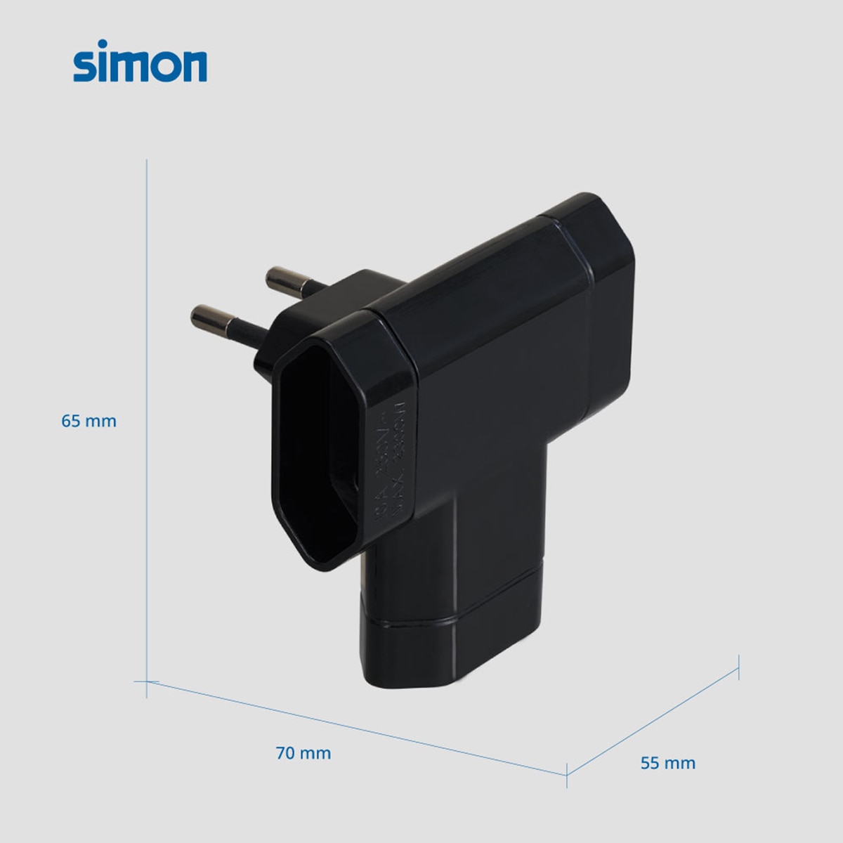 Adaptador Eléctrico Triple Lateral 10A 250V Simon Negro-7