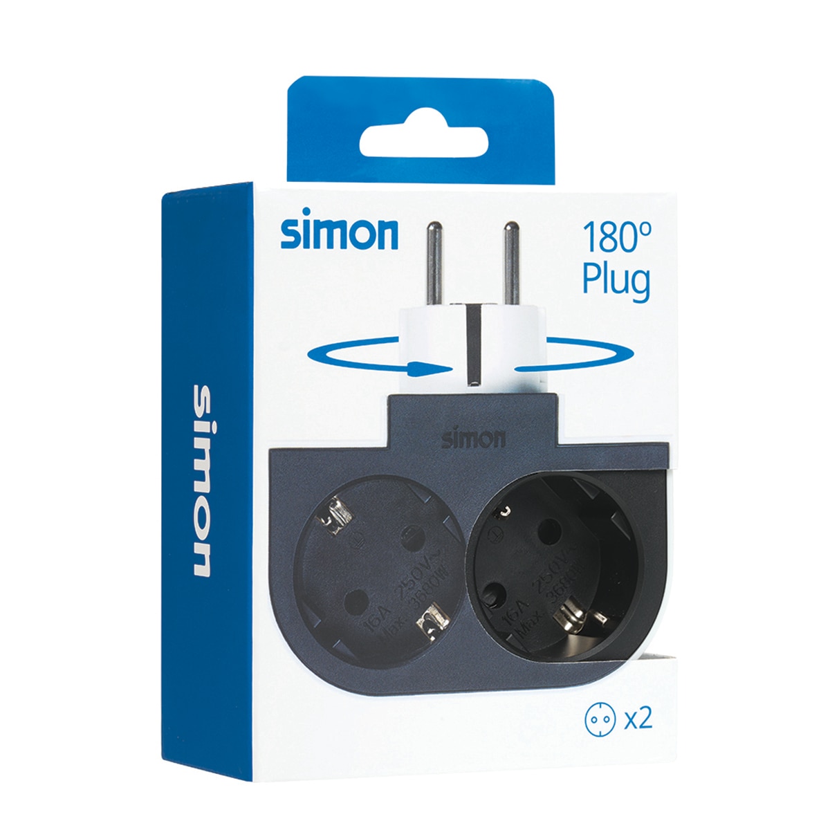Adaptador giratório 180 graus Plug III 3 tomadas 16 A 250 V Branco / Preto-7