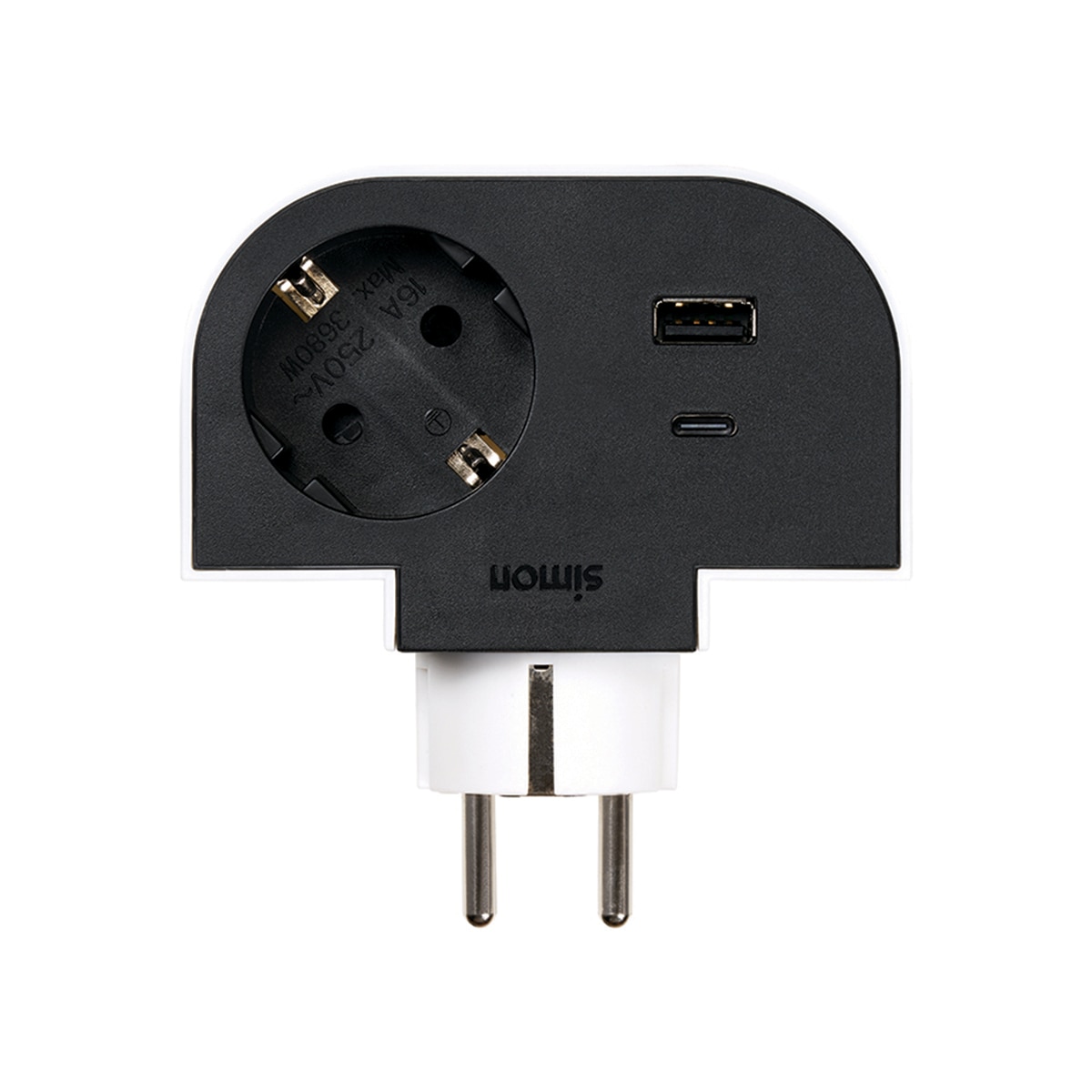 Adaptador Giratorio 180 Grados 1 Toma + USB A + USB C 30W Carga Rápida Simon Plug Blanco / Negro-1