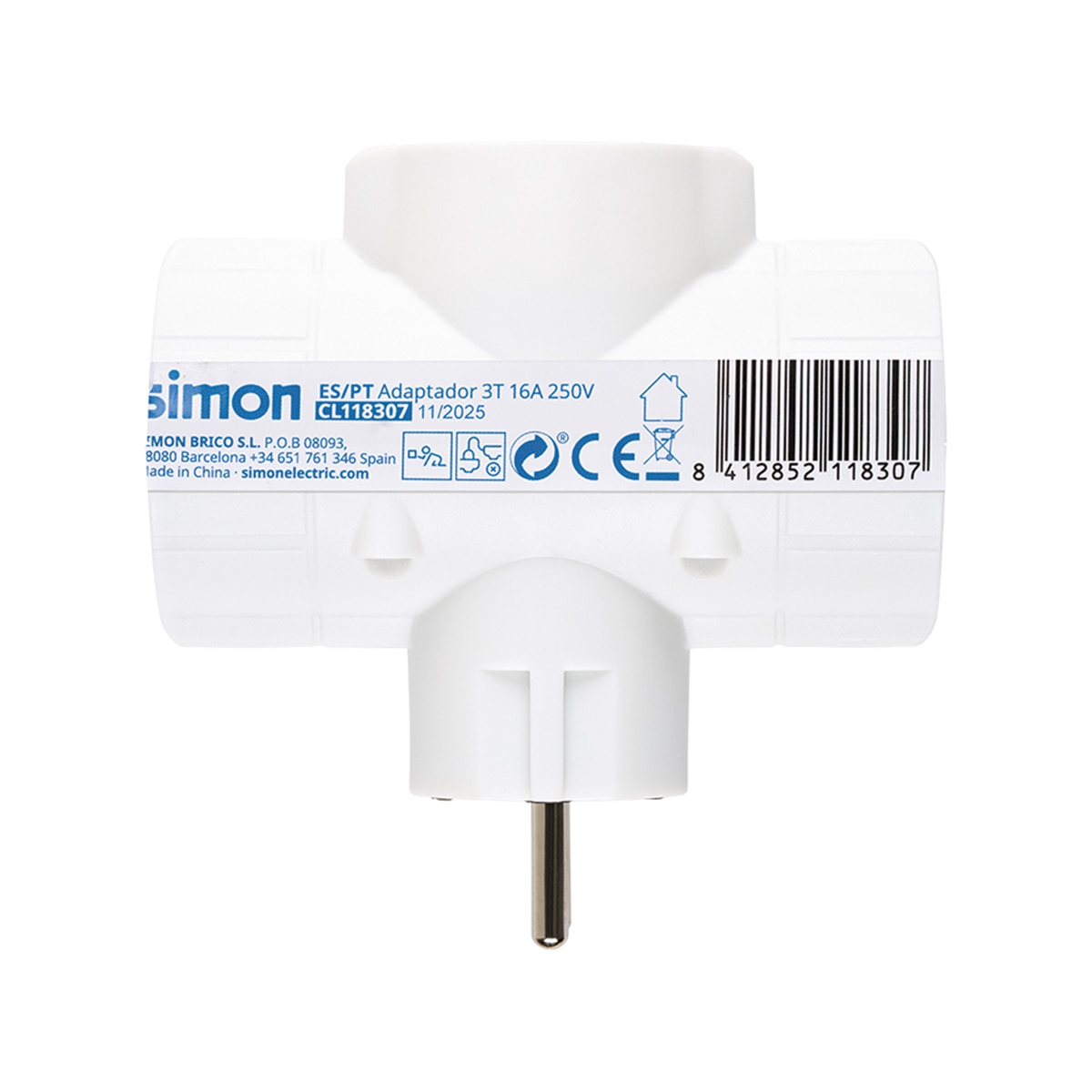 Adaptador triplo lateral 16 A 250 V Branco 3