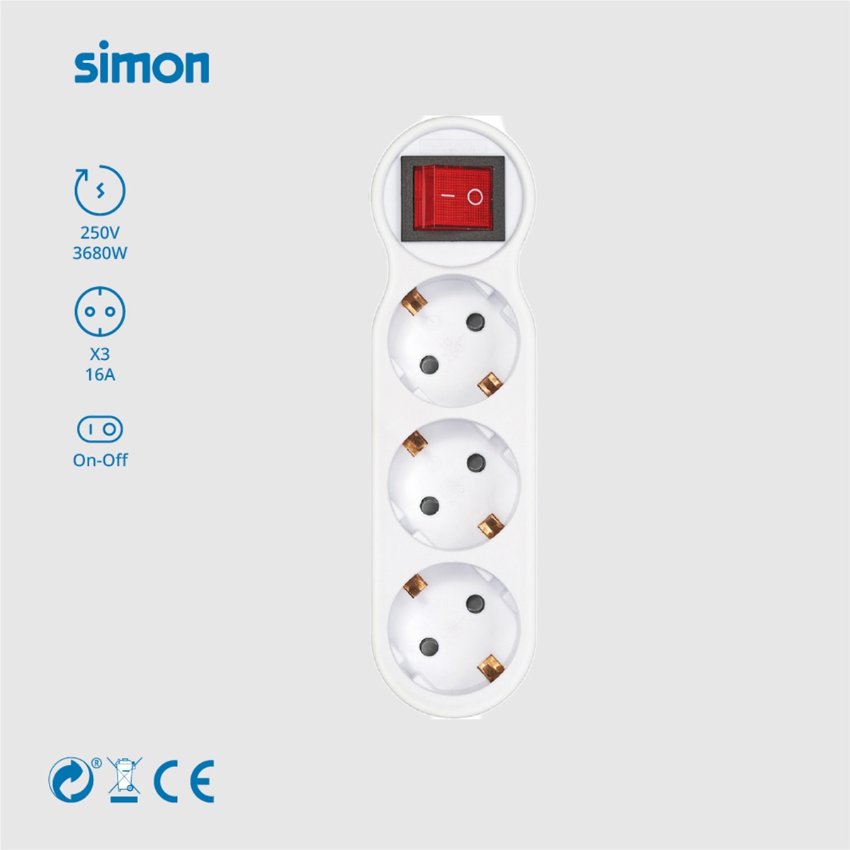 Adaptador duplo lateral 16 A 250 V branco 3