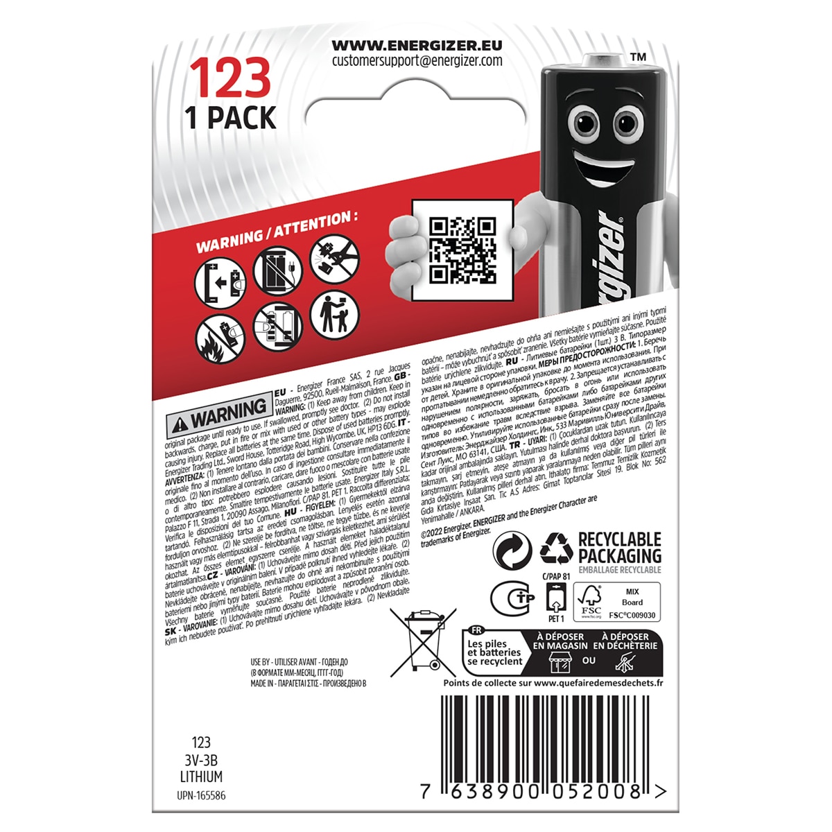 Pila Energizer CR123 Litio 3 V Gris-9