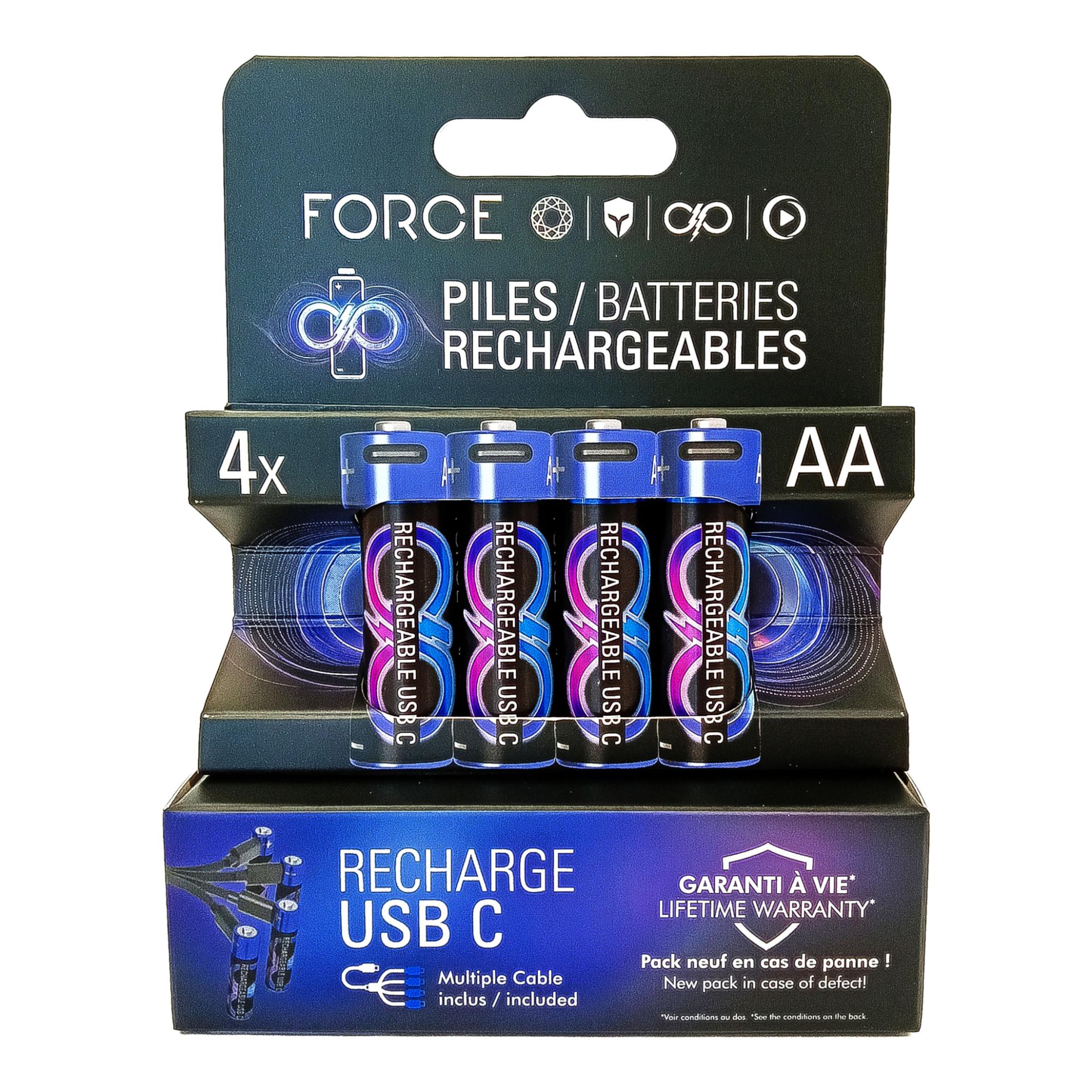 Imagen 0 de Pack de 4 pilas AA de litio recargables 2000 mAh + cable usb-c
