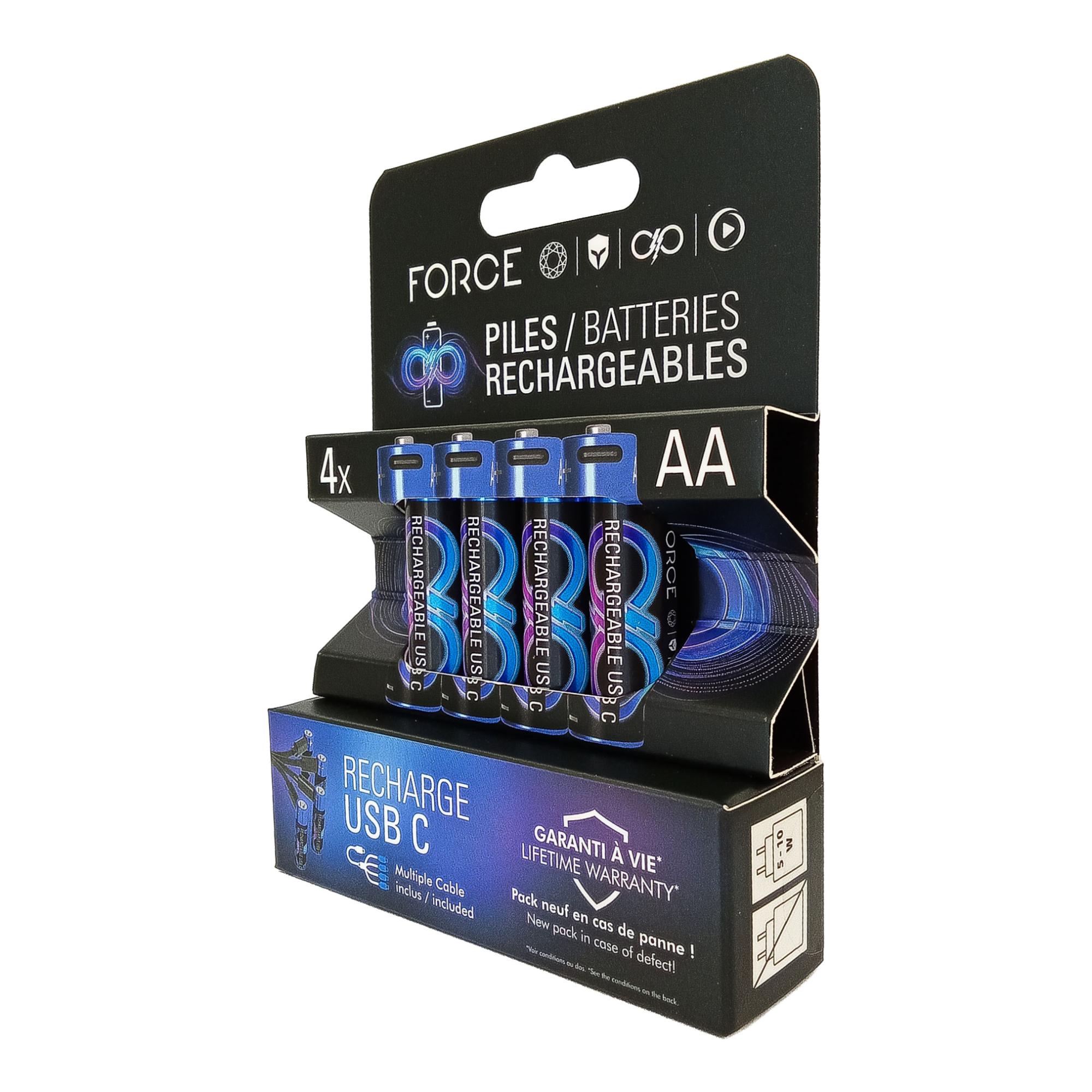 Pack de 4 Pilhas AA Recarregáveis de Lítio de 2000 mAh + Cabo USB-C Azul / Preto-2