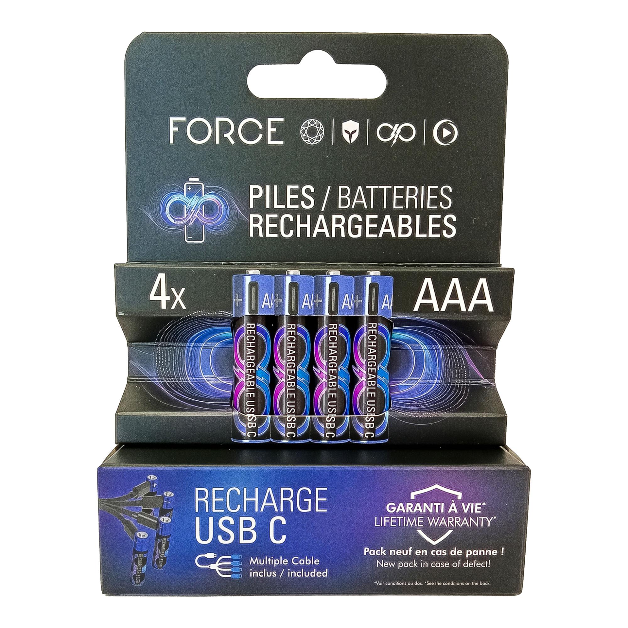 Imagen 0 de Pack de 4 pilas AAA de litio recargables 600 mAh + cable usb-c