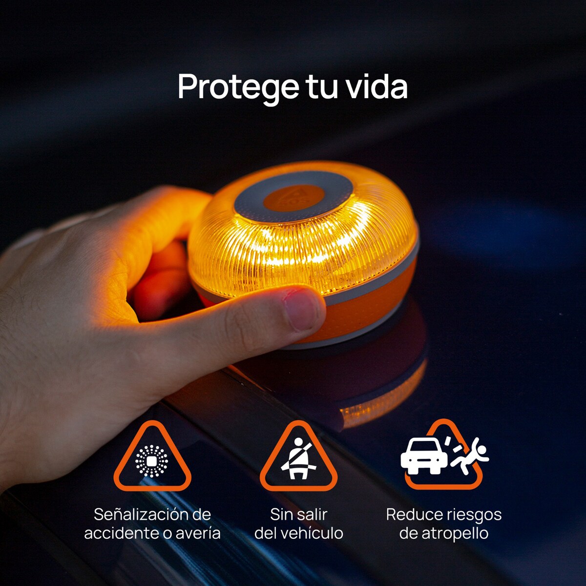 FlashLED SOS Luz Emergencia V16 Conectada Homologada Naranja-5
