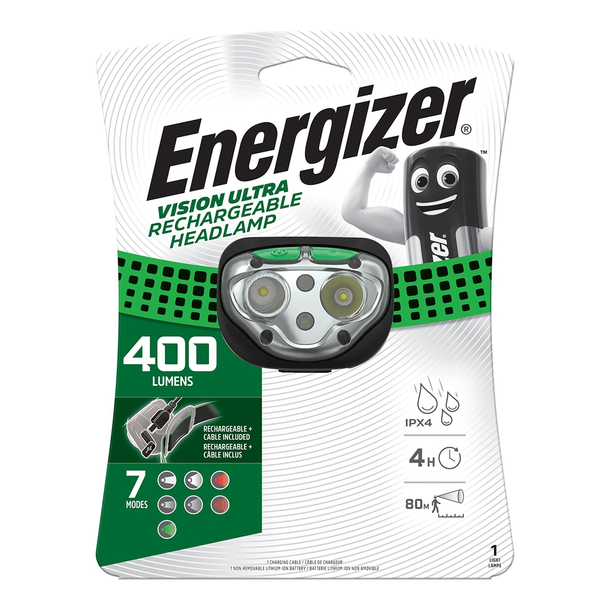 Linterna Frontal Recargable 20/200/400 lm 25/30/80 m Negro / Verde-7