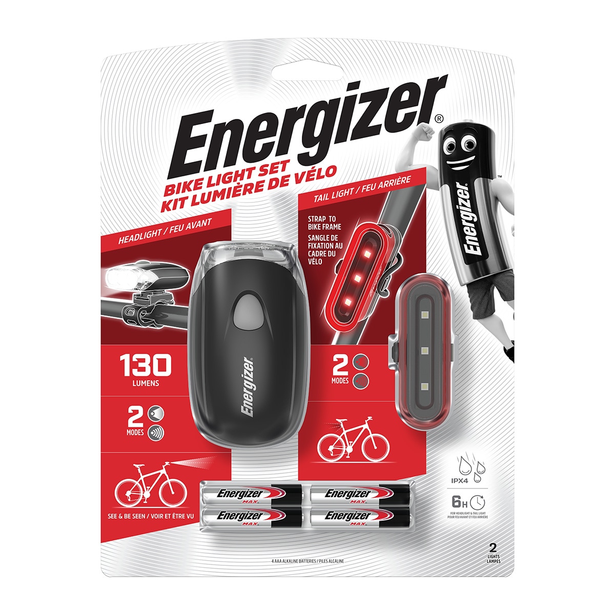 Kit Linterna Frontal / Faro Trasero para Bicicleta 130 lm Rojo / Negro-5