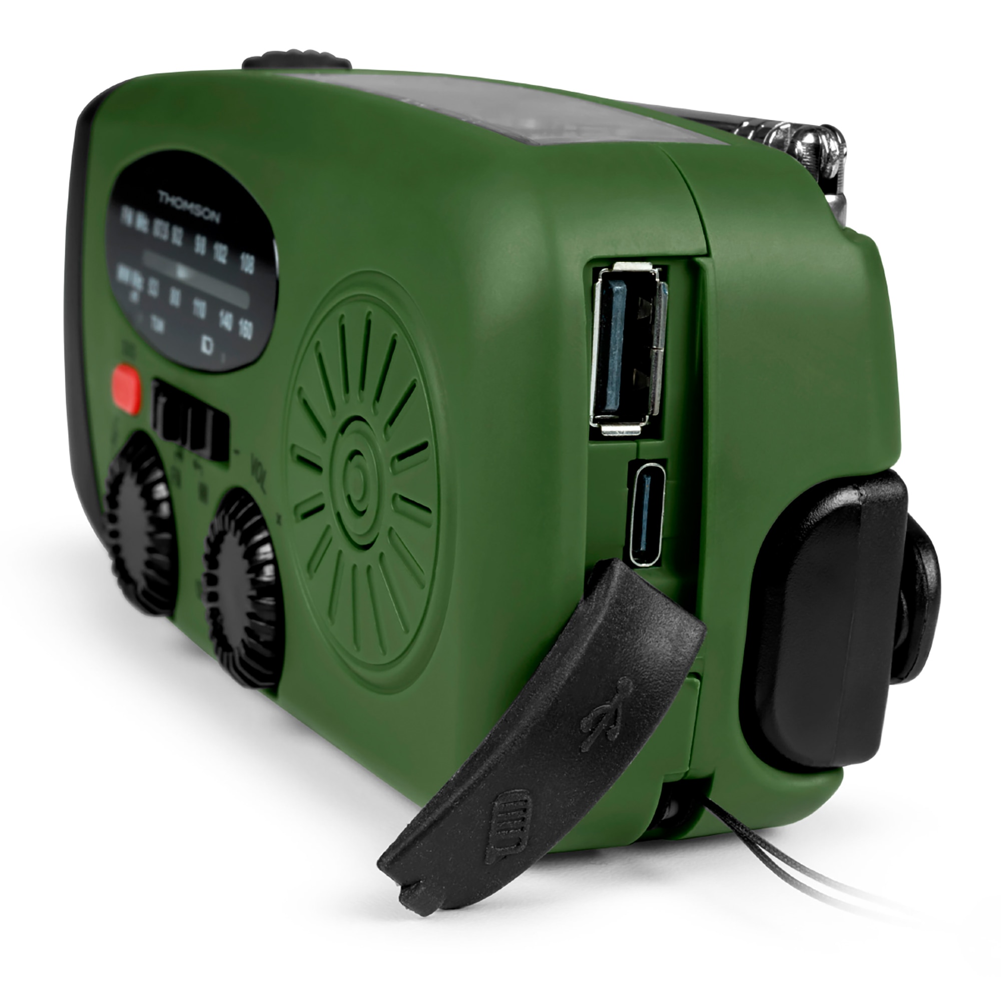 Radio Linterna Emergencia IPX3 Carga Solar/Dinamo/USB-C Verde-9