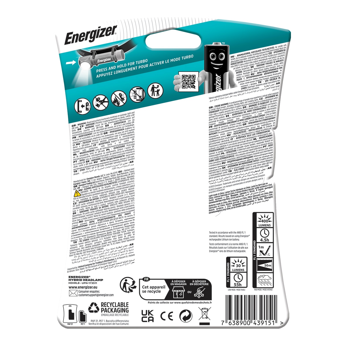 Linterna Frontal 2 en 1 400 LM Negro-2