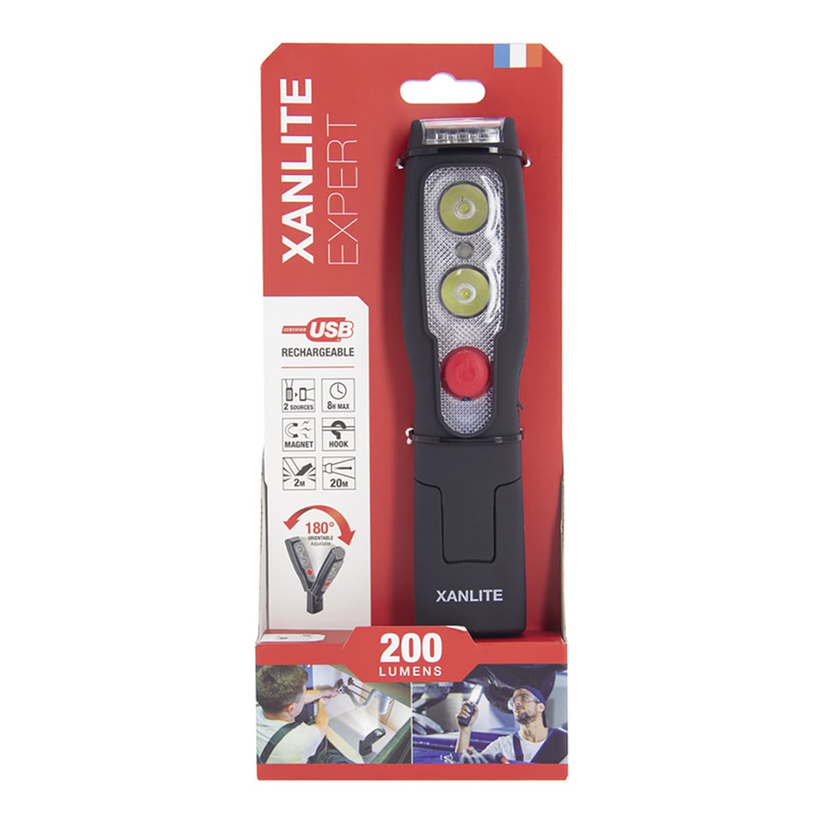 Linterna led inalámbrica recargable, 200 lúmenes Negro-8