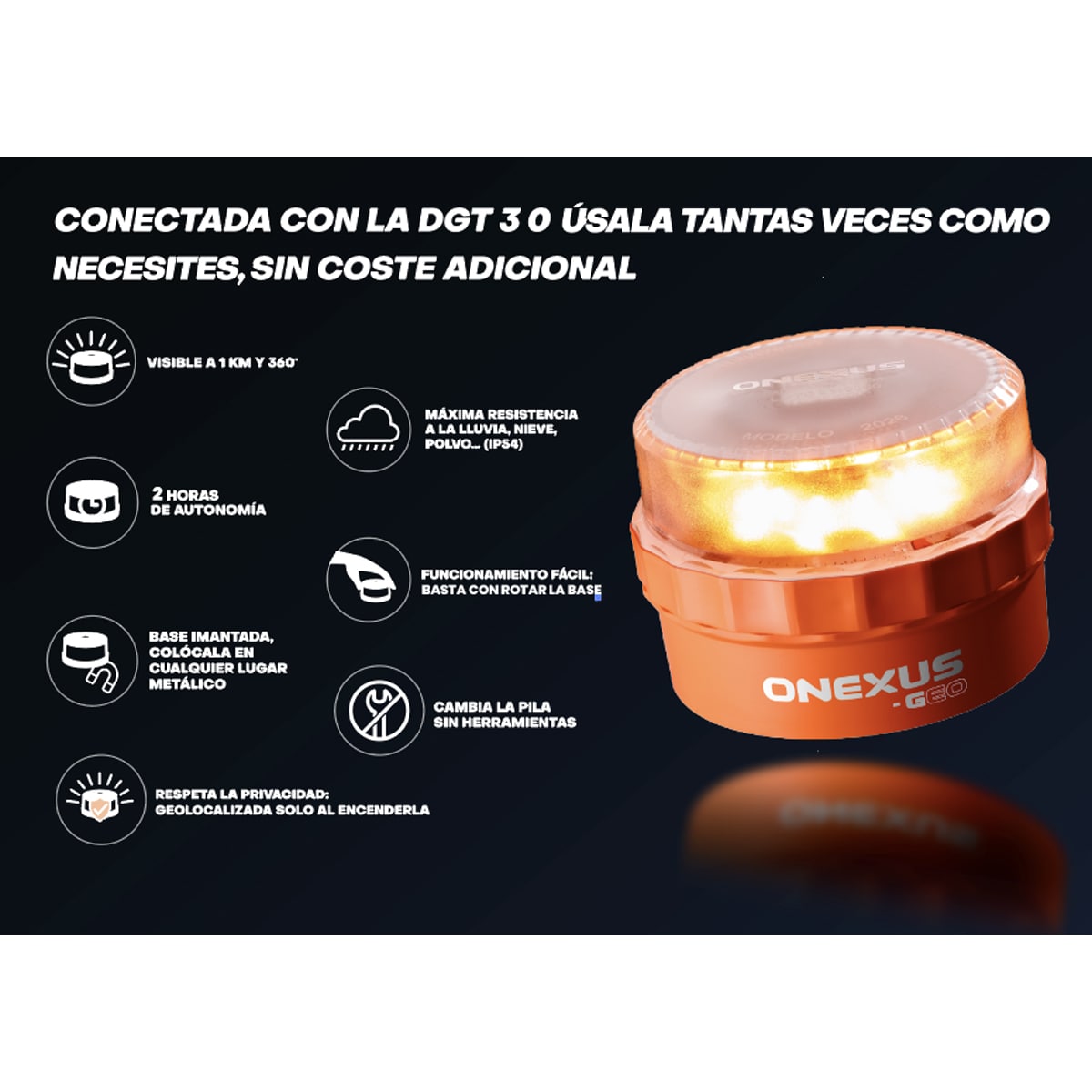 Baliza de emergencia geolocalizable V16 Onexus-Geo homologada y conectada con la DGT Naranja-10