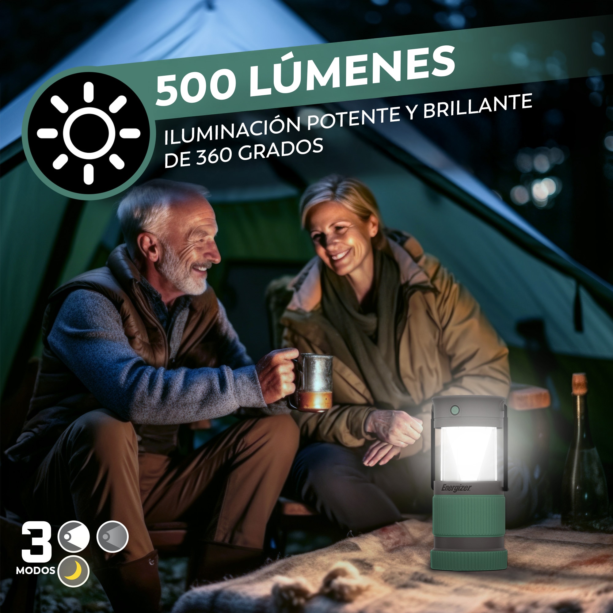 Linterna Híbrida con doble carga, 500 LM Verde / Gris-8