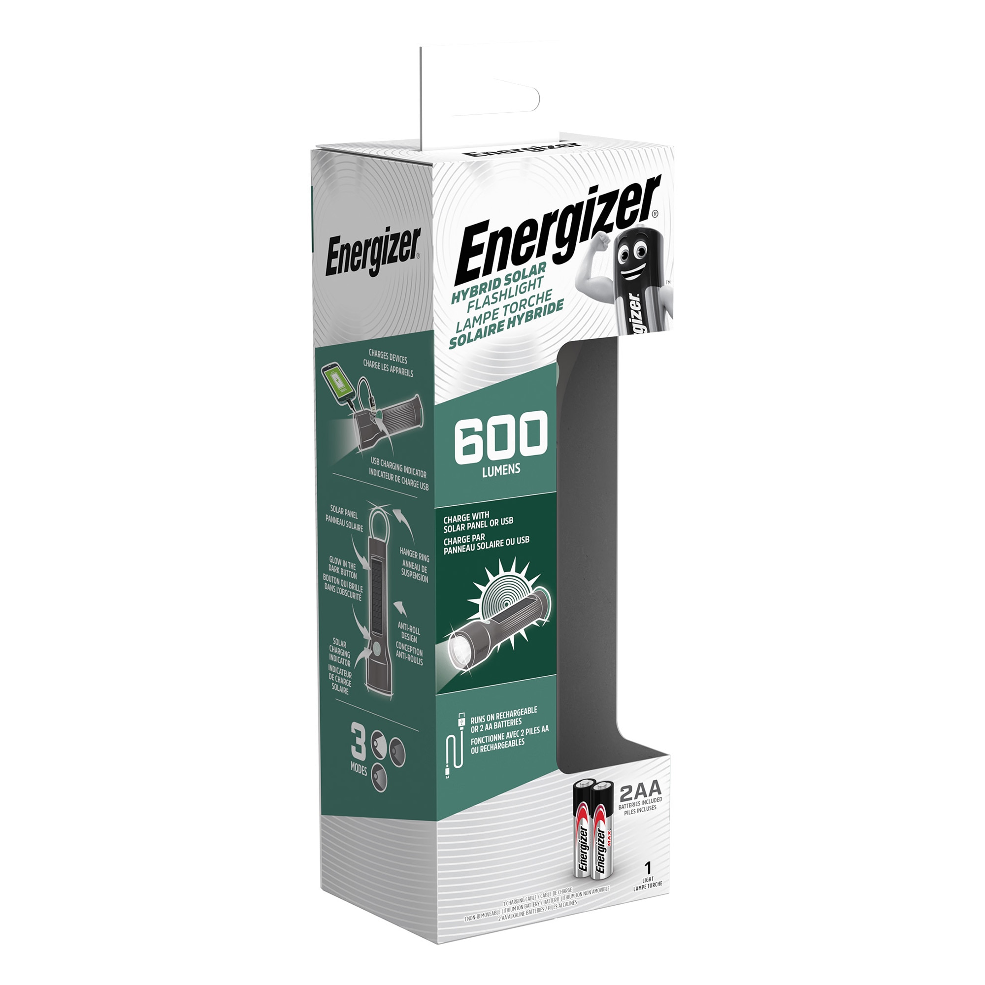 Linterna Híbrida con doble carga, 600 LM Verde / Gris-4