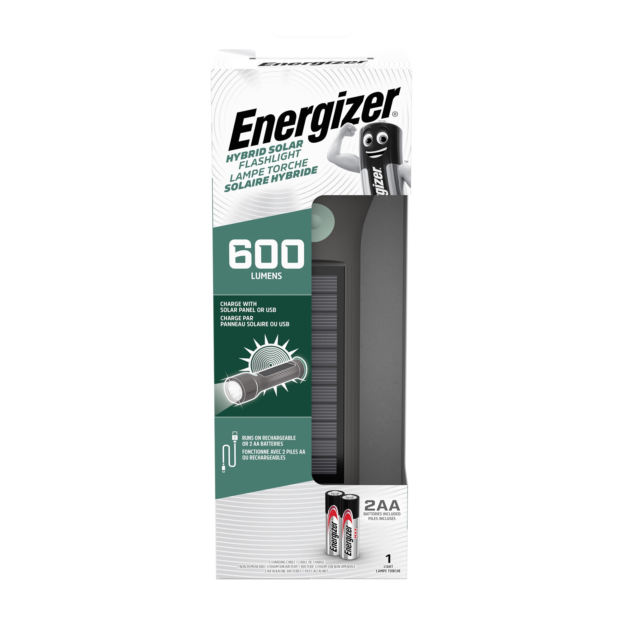 Linterna Híbrida con doble carga, 600 LM Verde / Gris-5