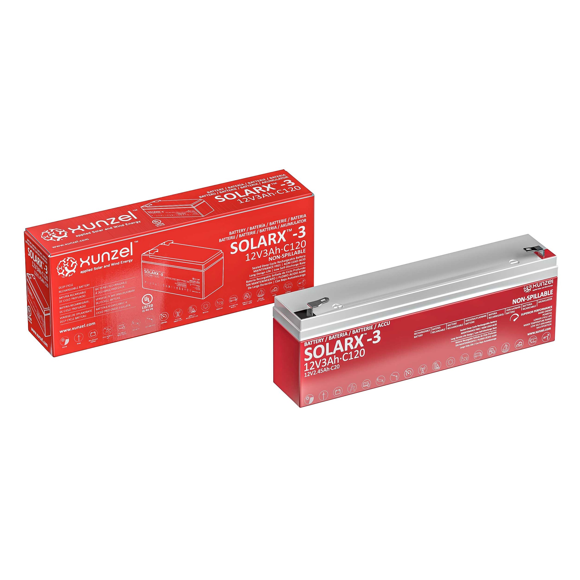 Batería Solar AGM SOLARX3Ah 12V Rojo-2