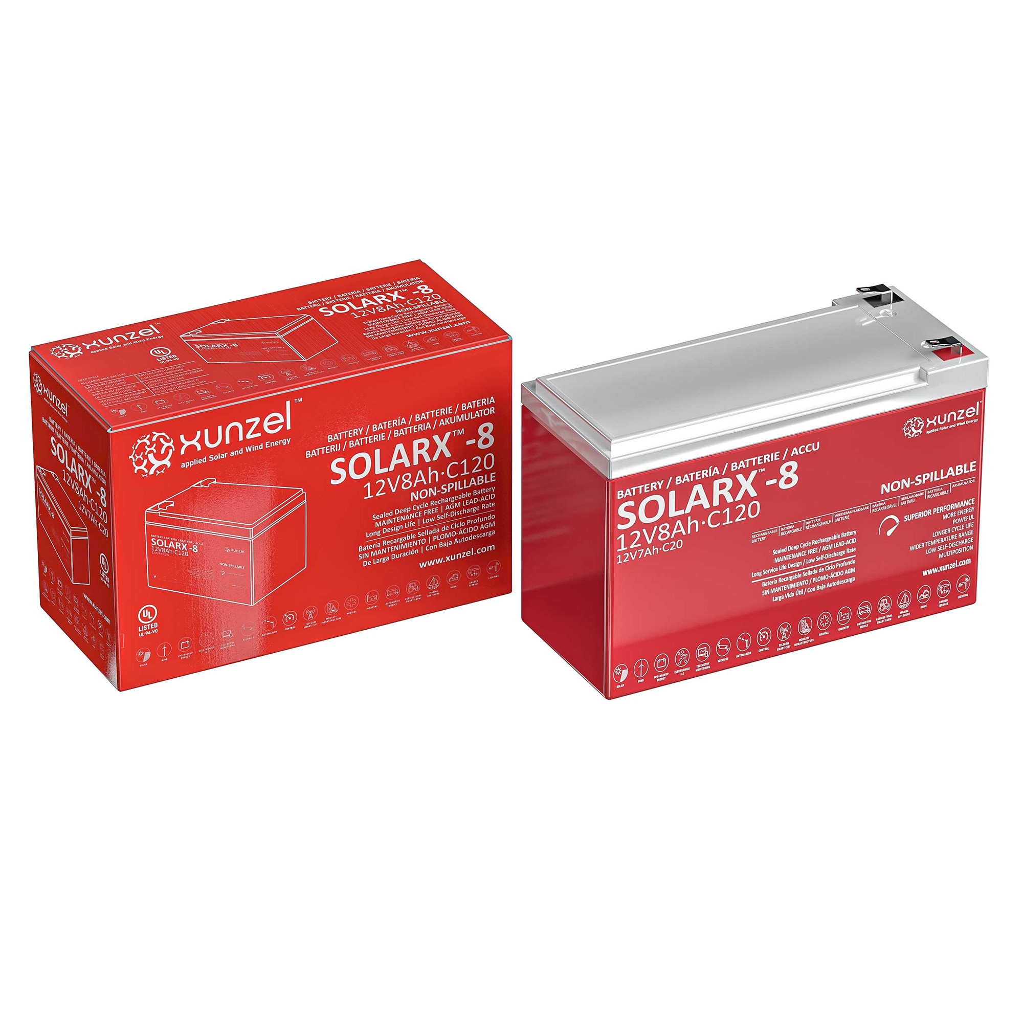 Batería Solar AGM SOLARX8Ah 12V Rojo-2