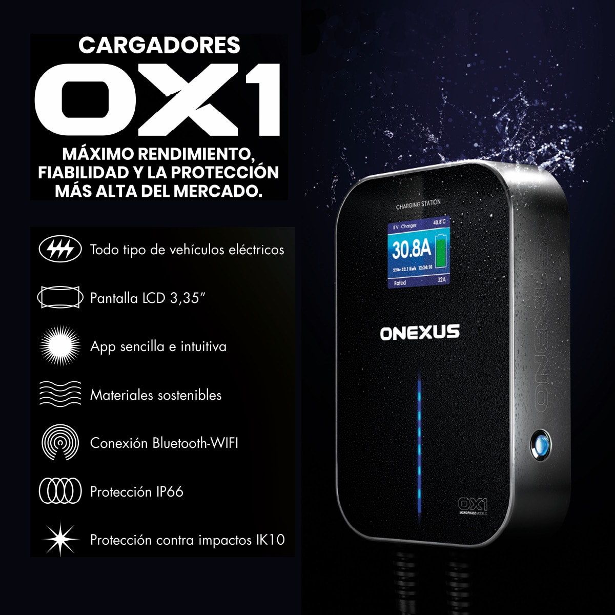 Cargador Monofásico Onexus con Cable 5 m Negro-5