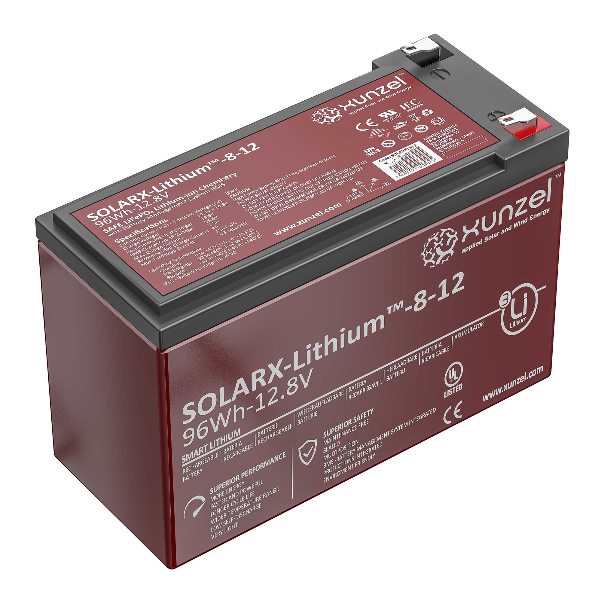 Xunzel – Batería Solar Litio SOLARX-Li-8 96Wh 12V.