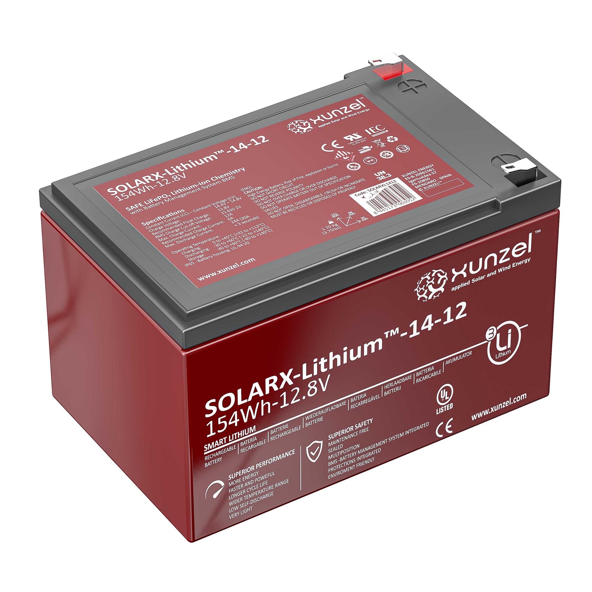 Xunzel – Batería Solar Litio SOLARX-Li-14 154Wh 12V.